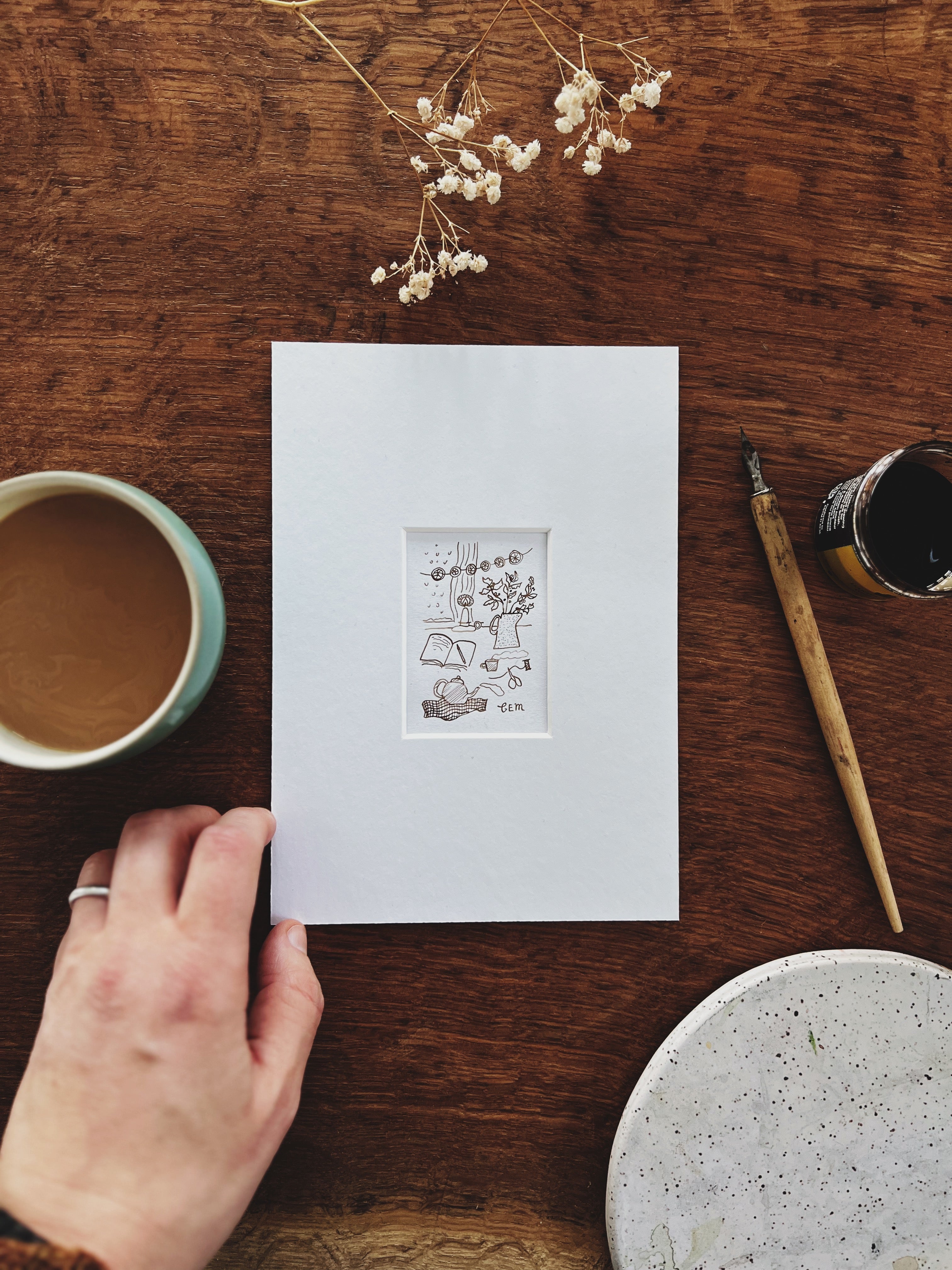 Winter Comforts: original ink drawing