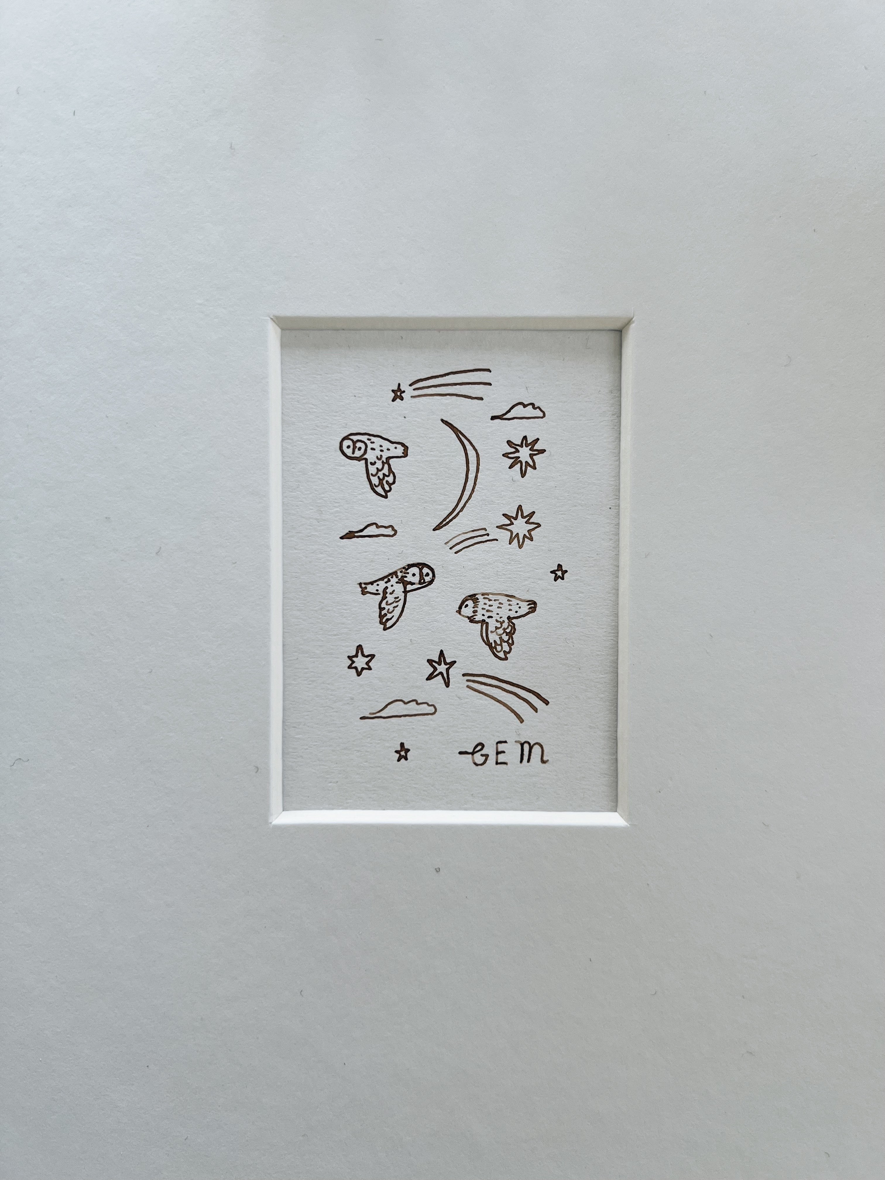 Tawny Owls: original ink drawing