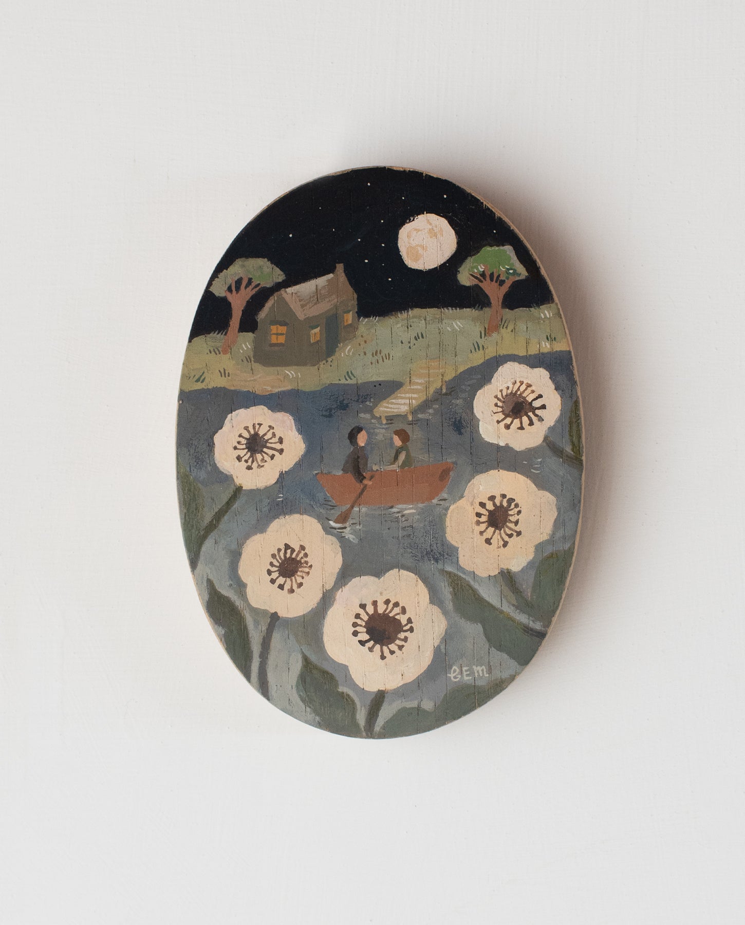 Moonlight Lake - original painting on wood