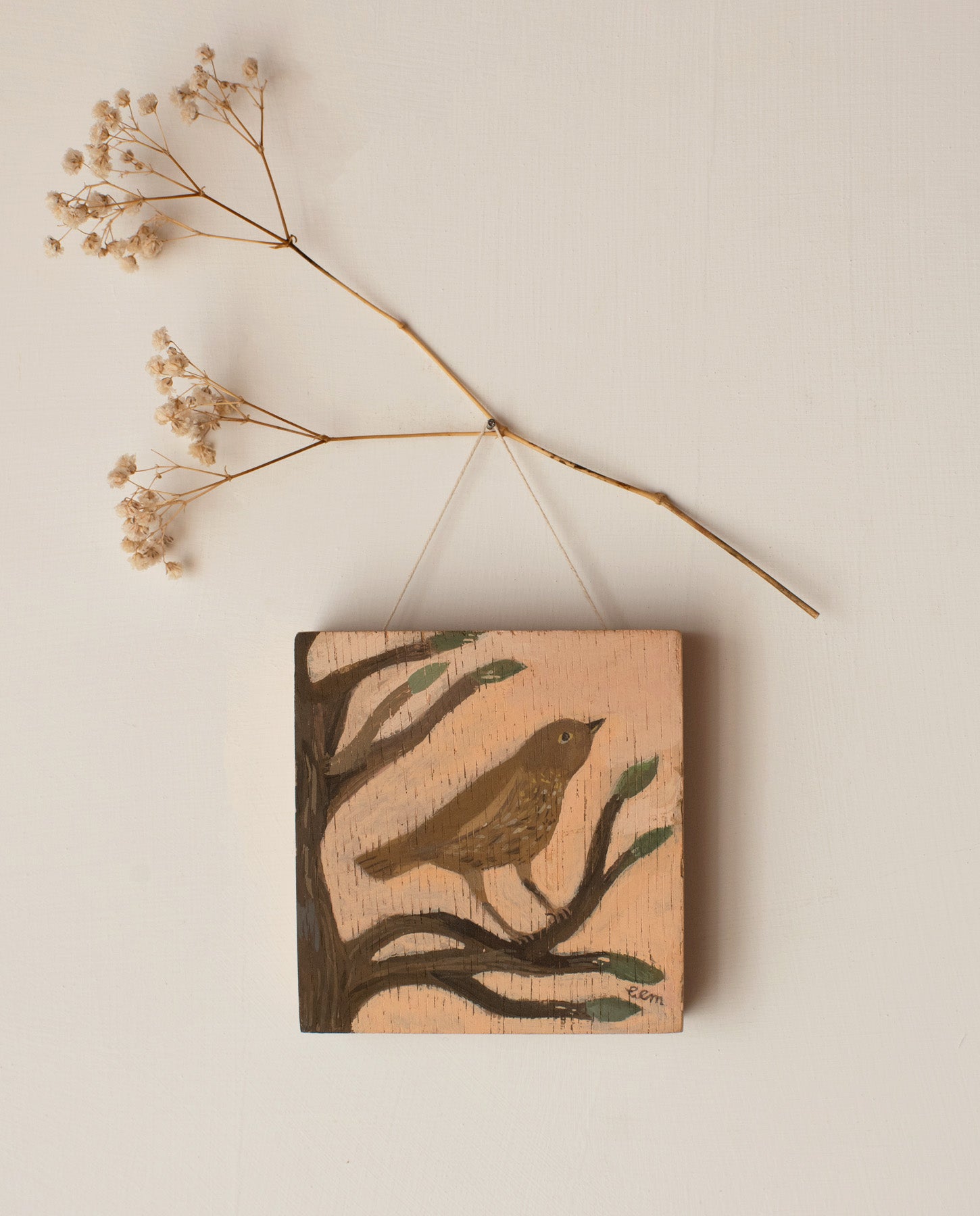 Song Thrush - original painting on wood