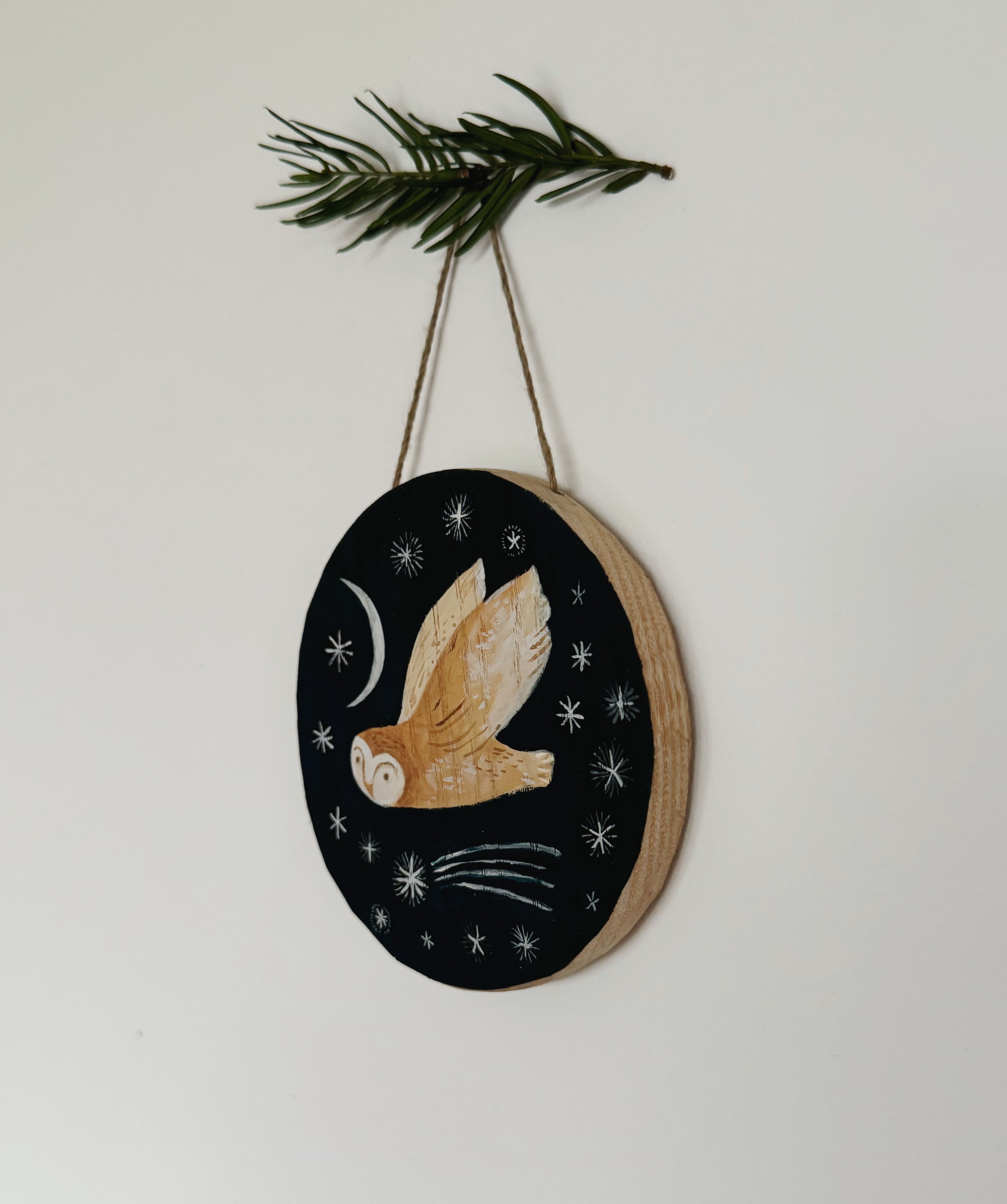 Barn Owl and Stars- original painting on wood