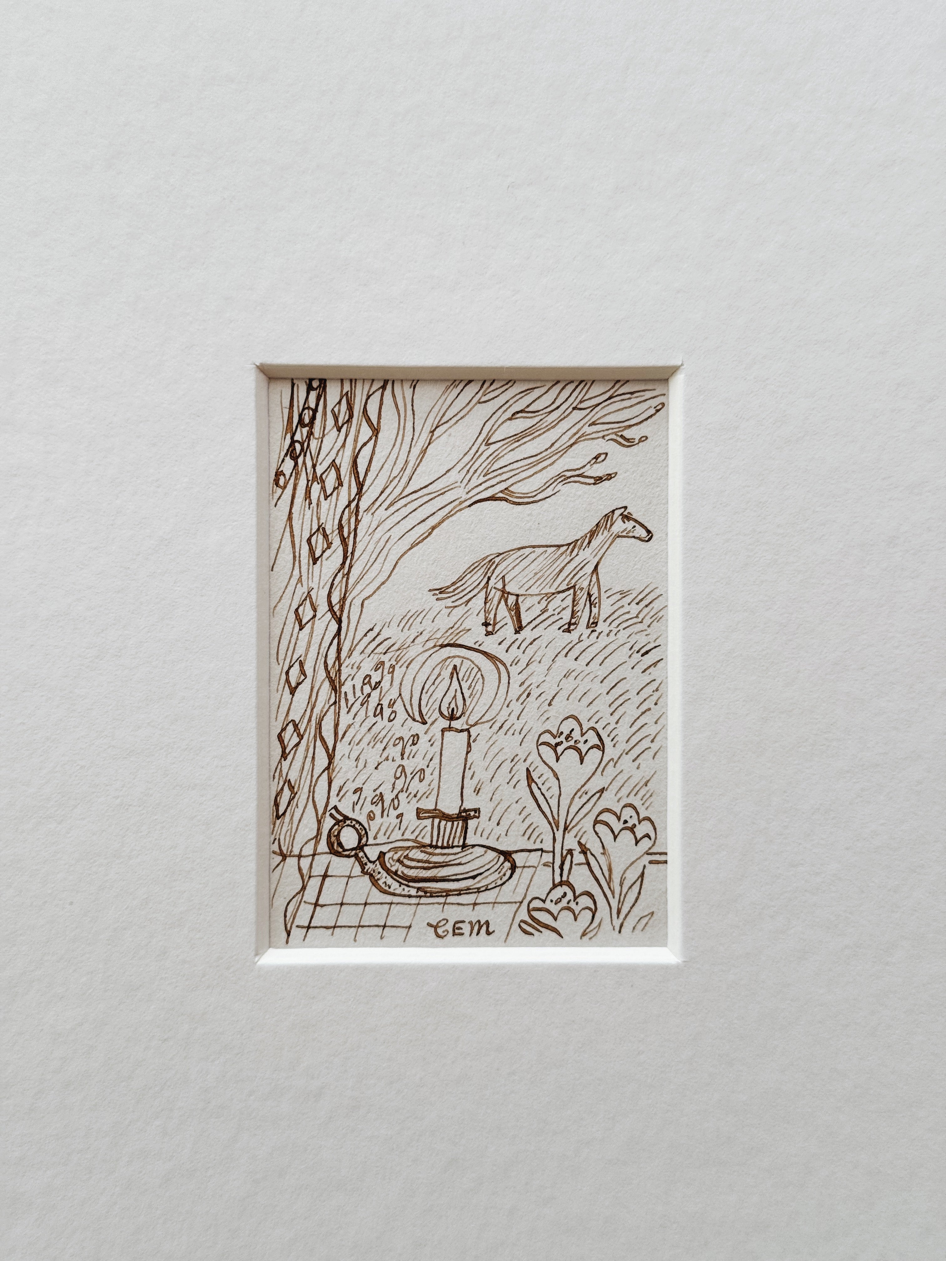 Pony in the Field: original ink drawing