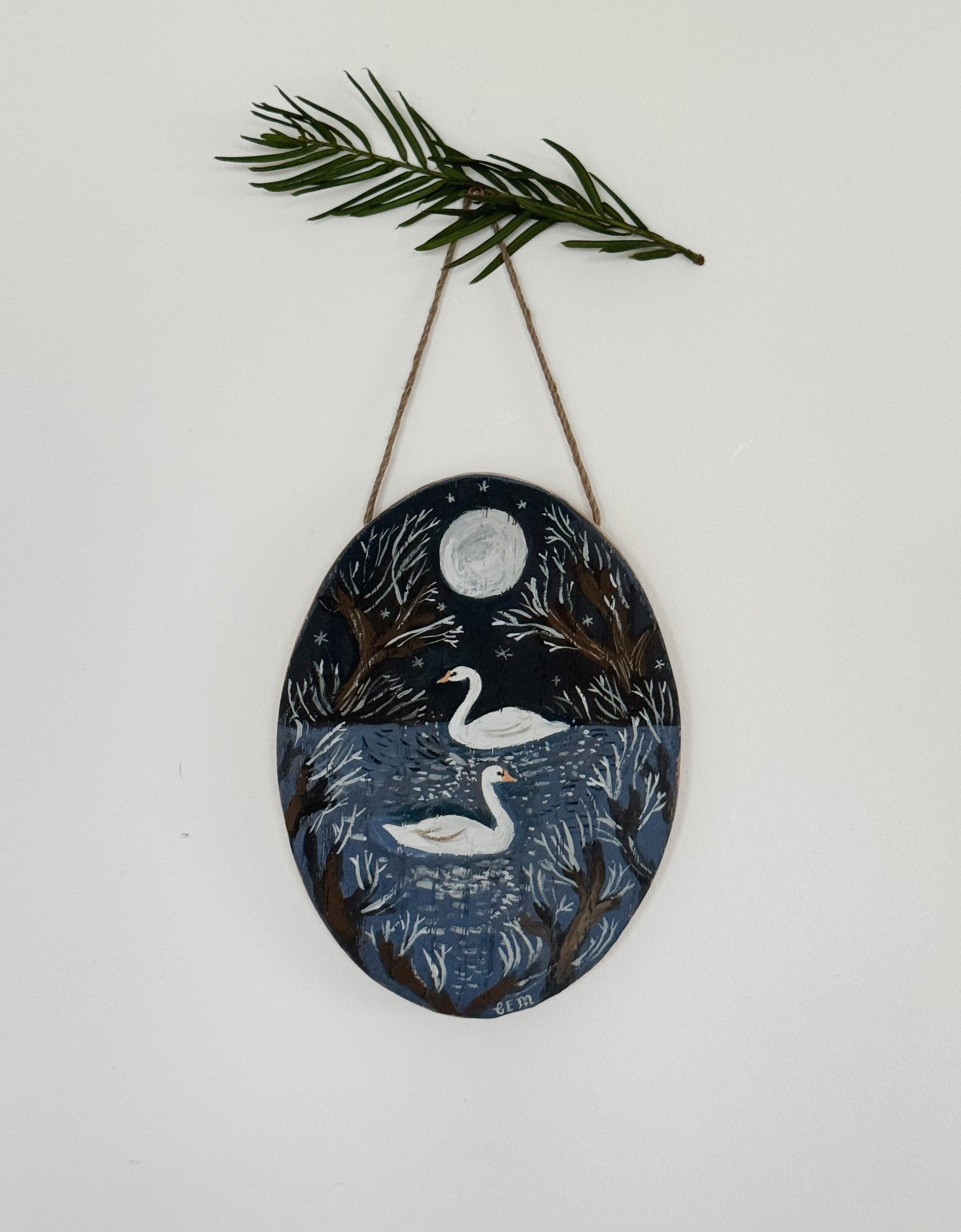 Swans in the Moonlight - original painting on wood