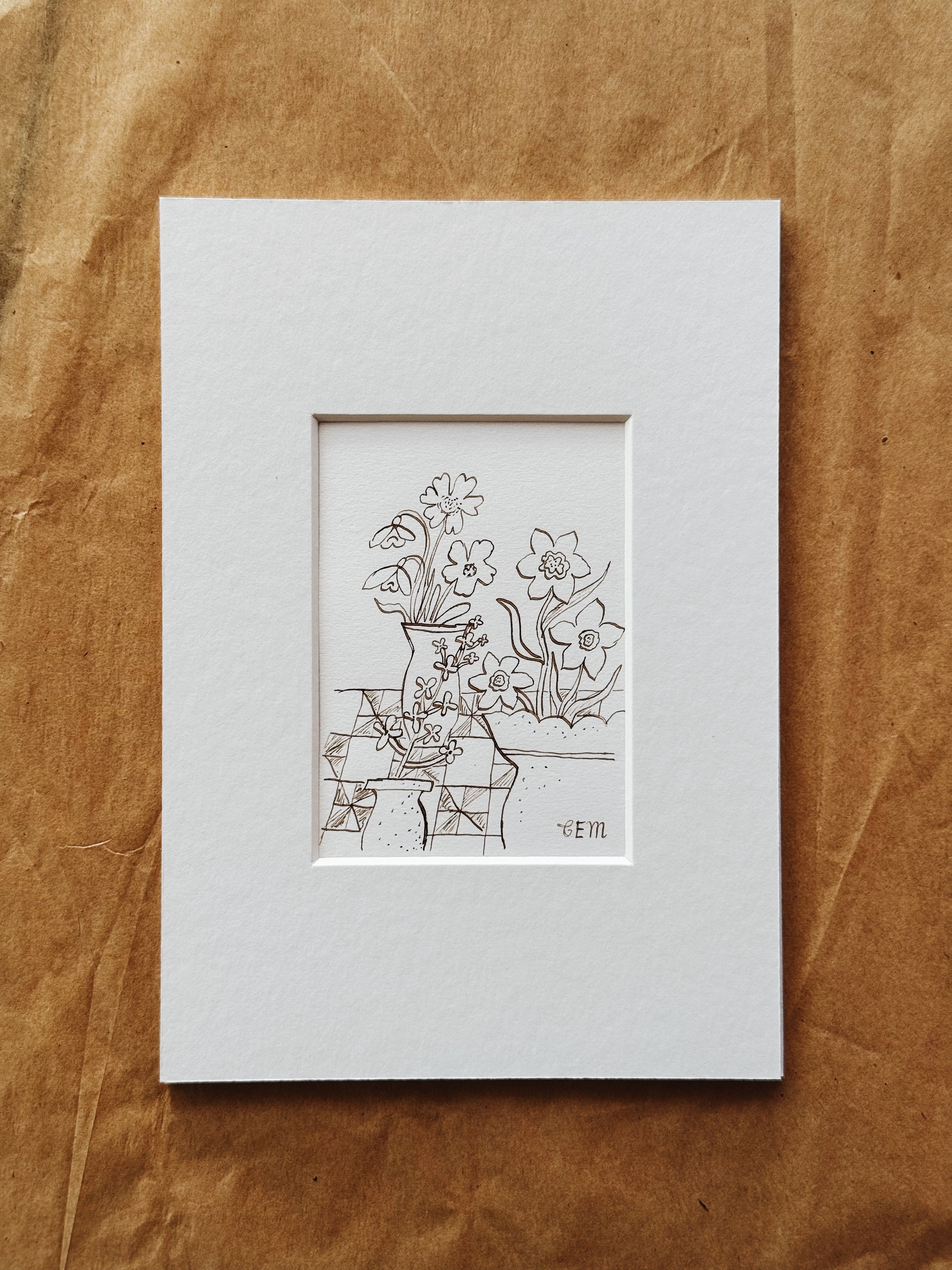 Table Blooms: original ink drawing