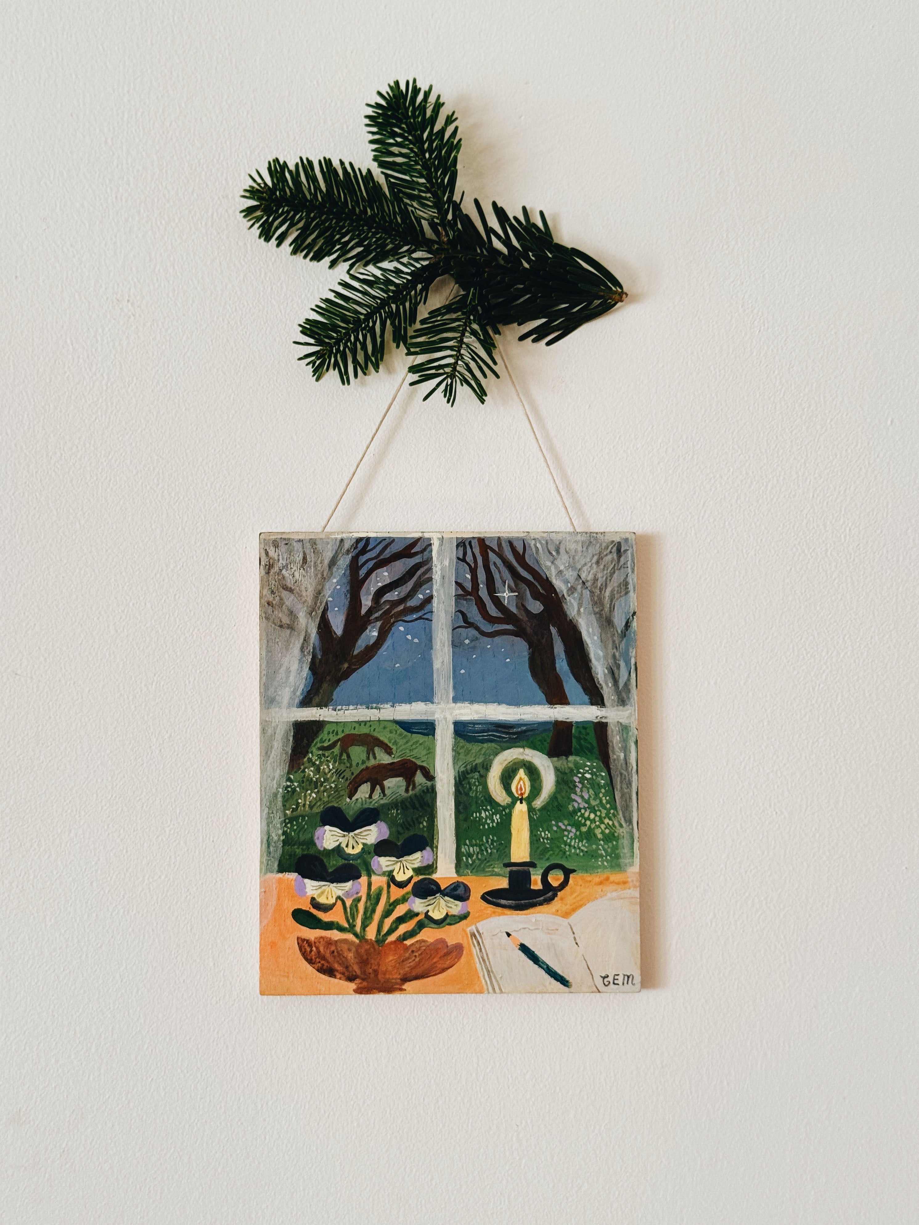 Violas and Candlelight- original painting on wood