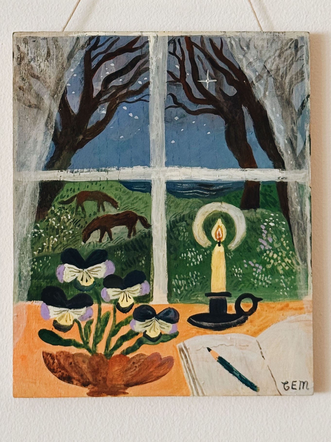 Violas and Candlelight- original painting on wood