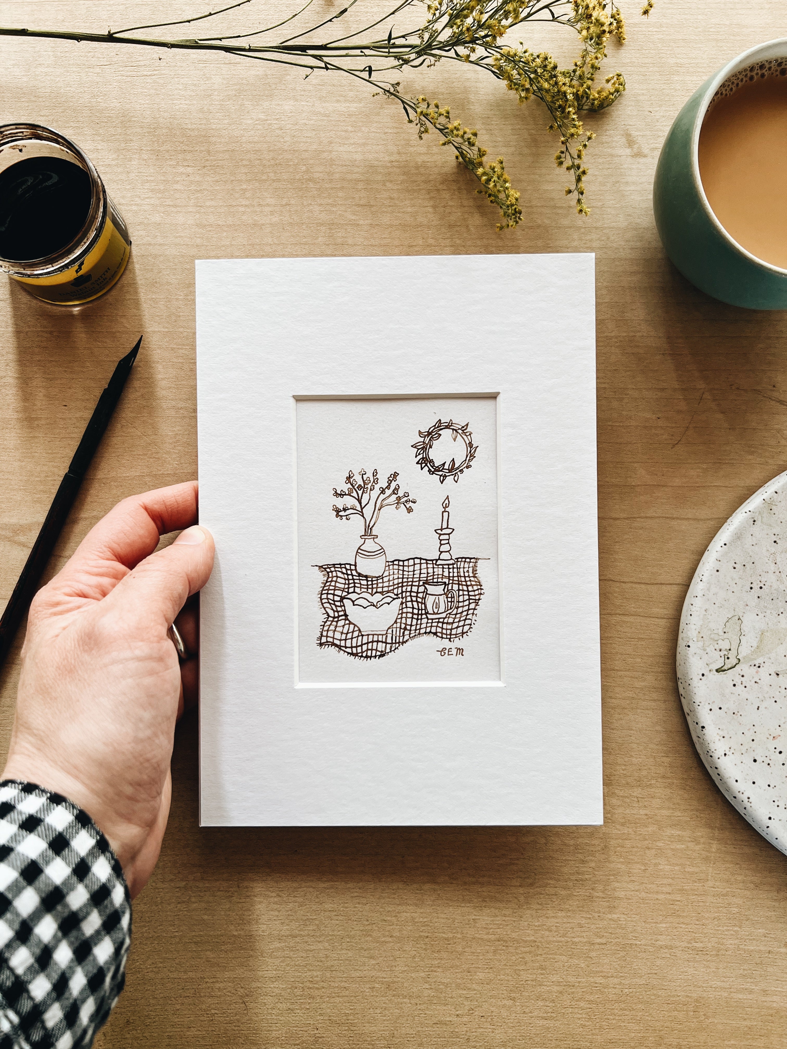 Early Spring Table - original ink drawing