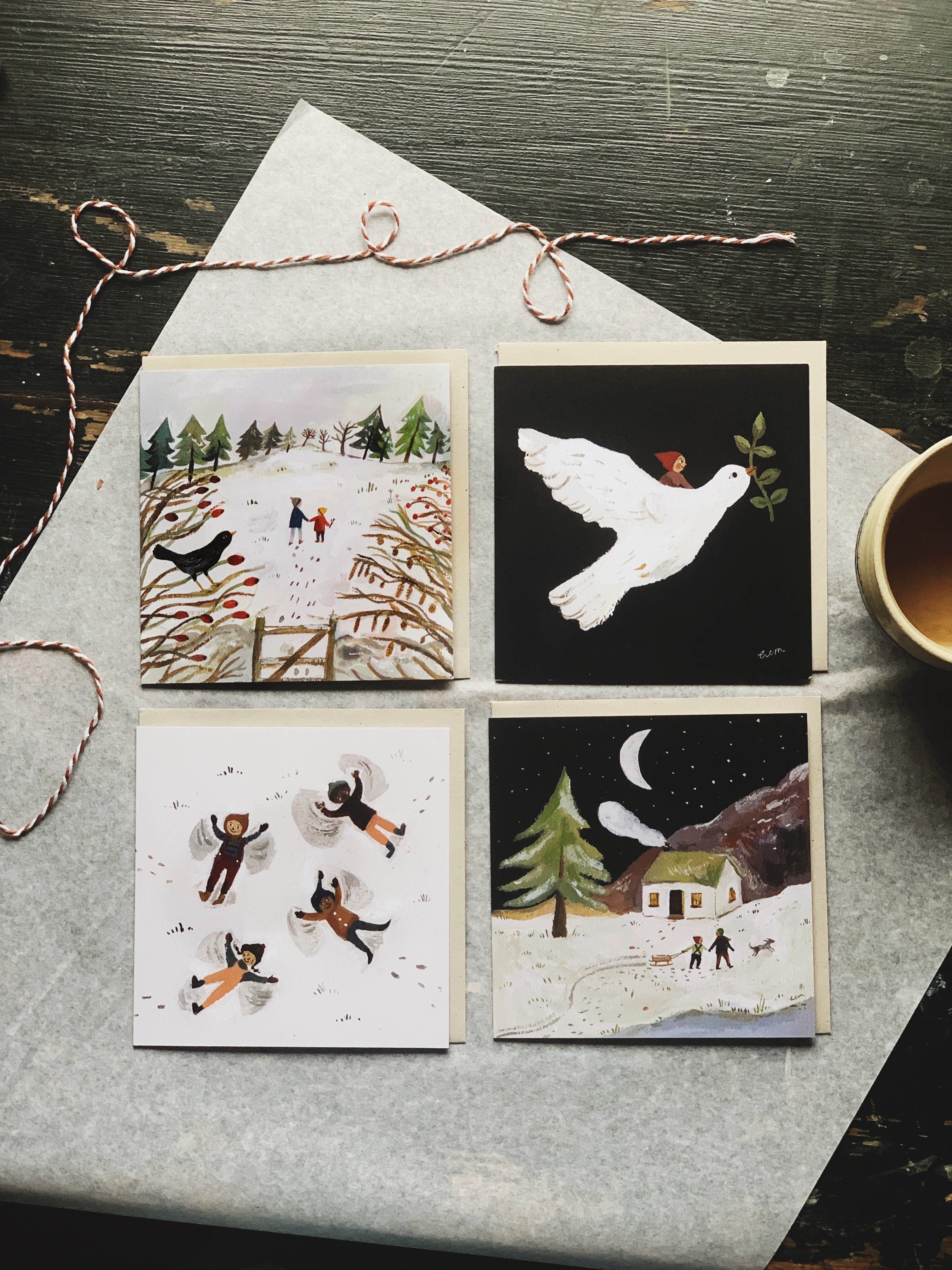 Winter magic card set of 4