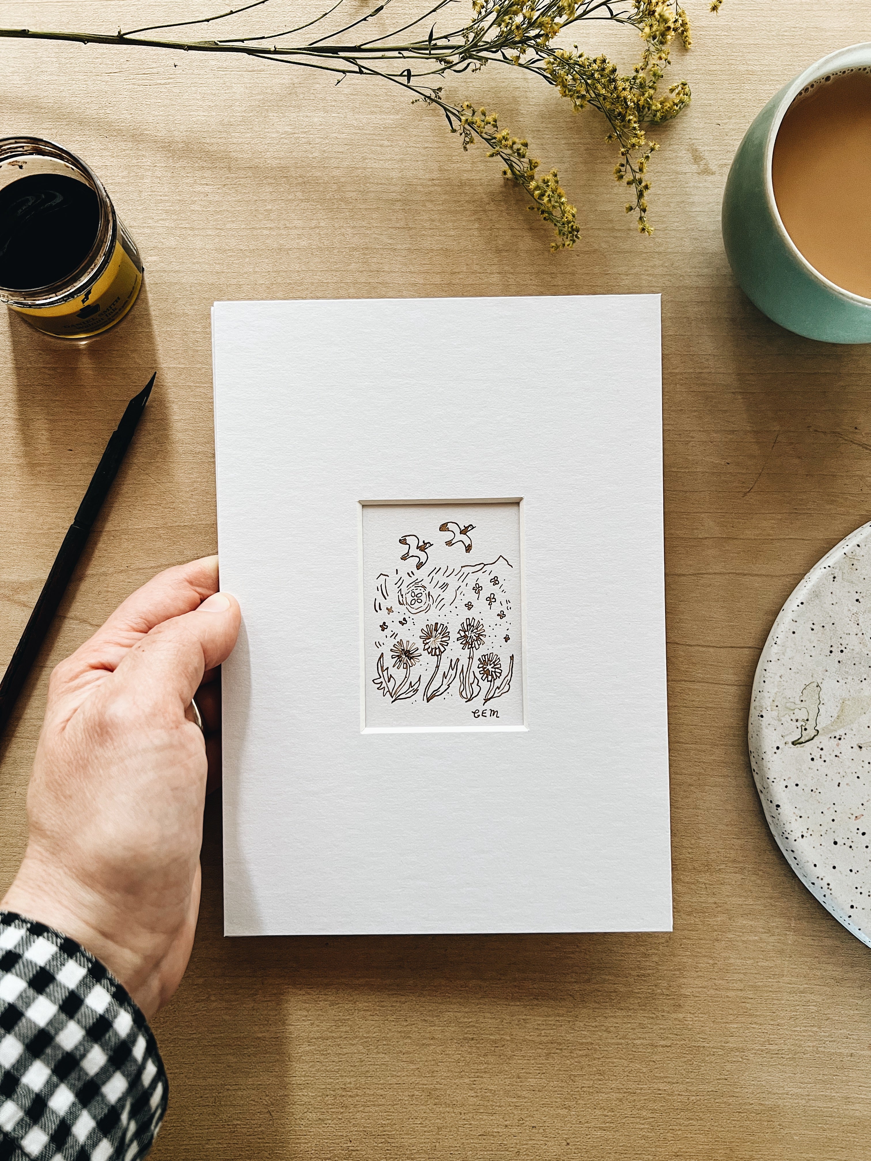 Lapwings - original ink drawing