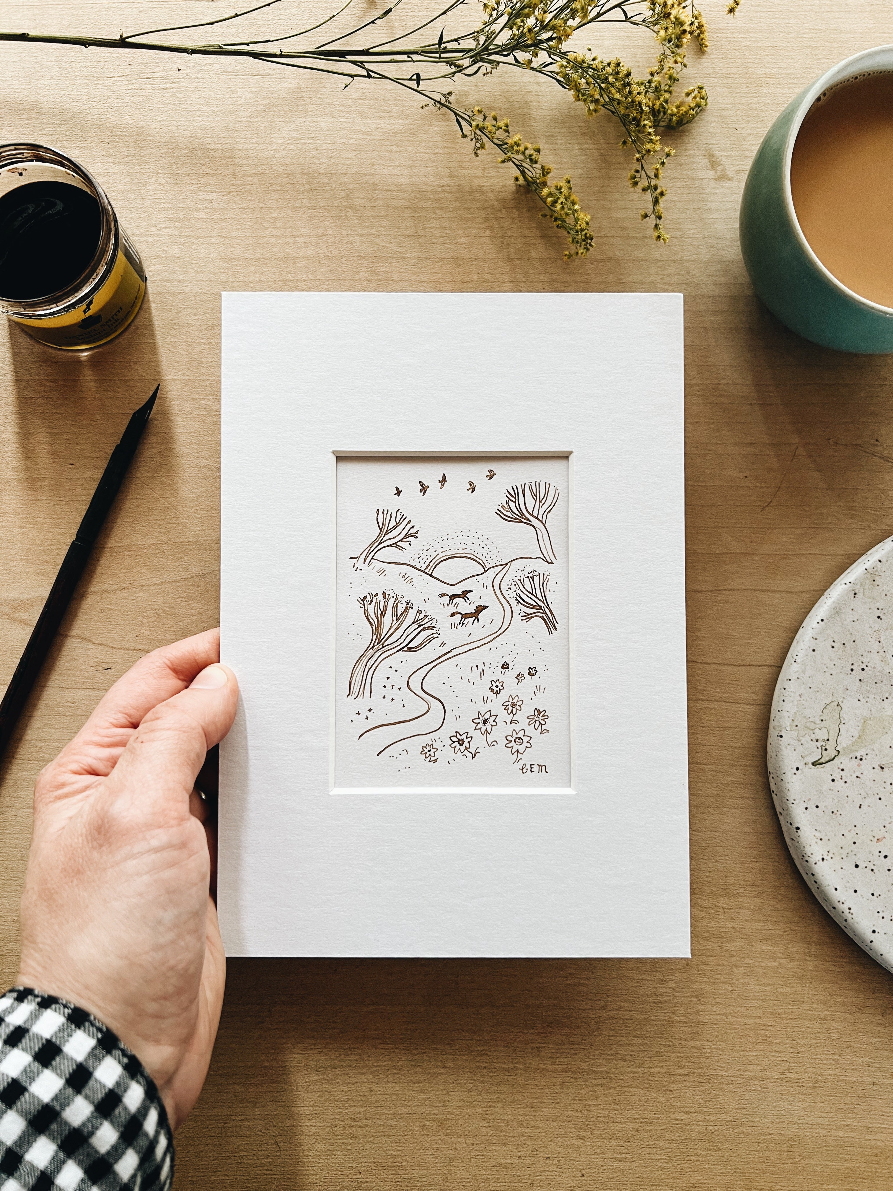 Spring Meadow - original ink drawing