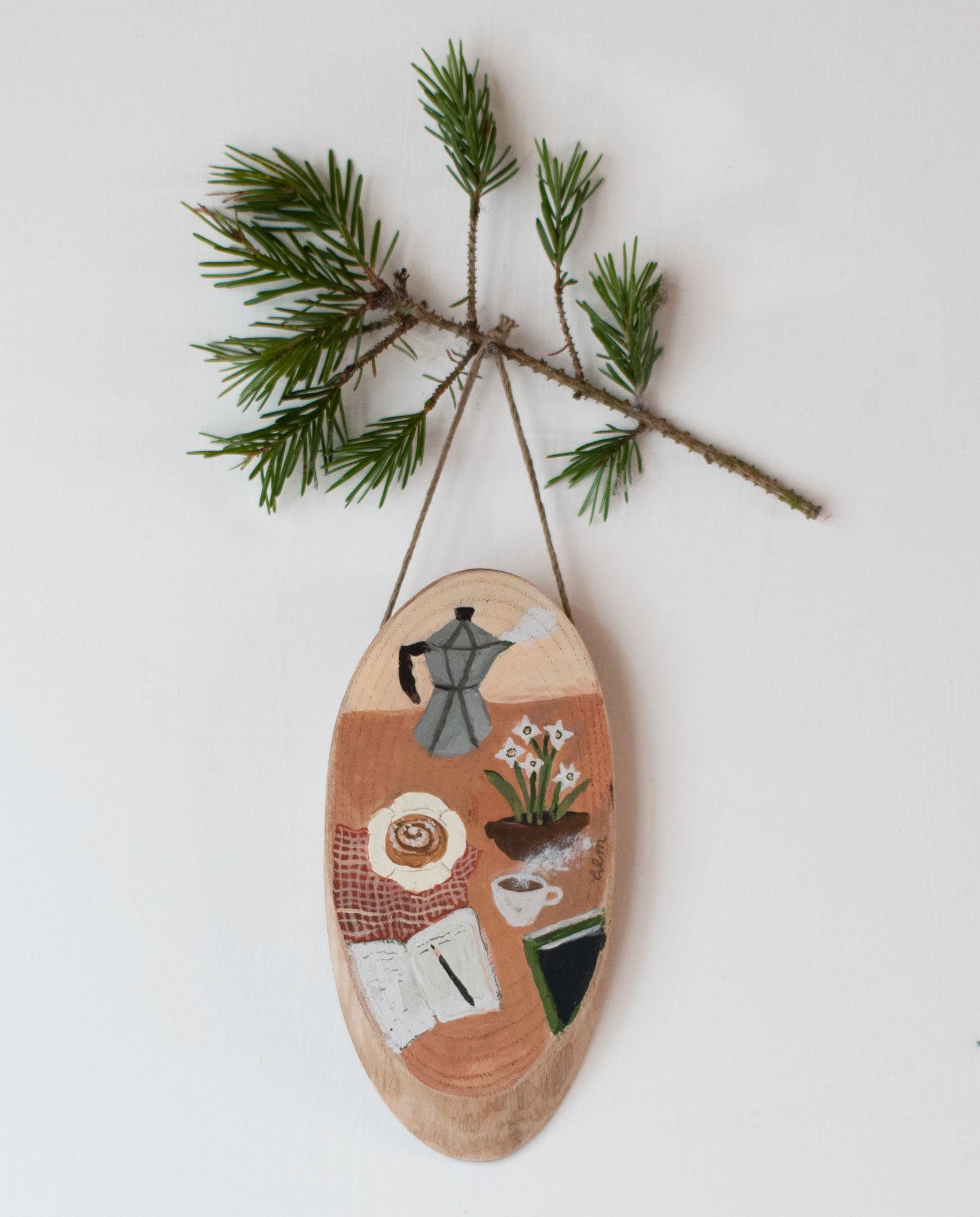 Winter Breakfast- original miniature painting on a wooden slice