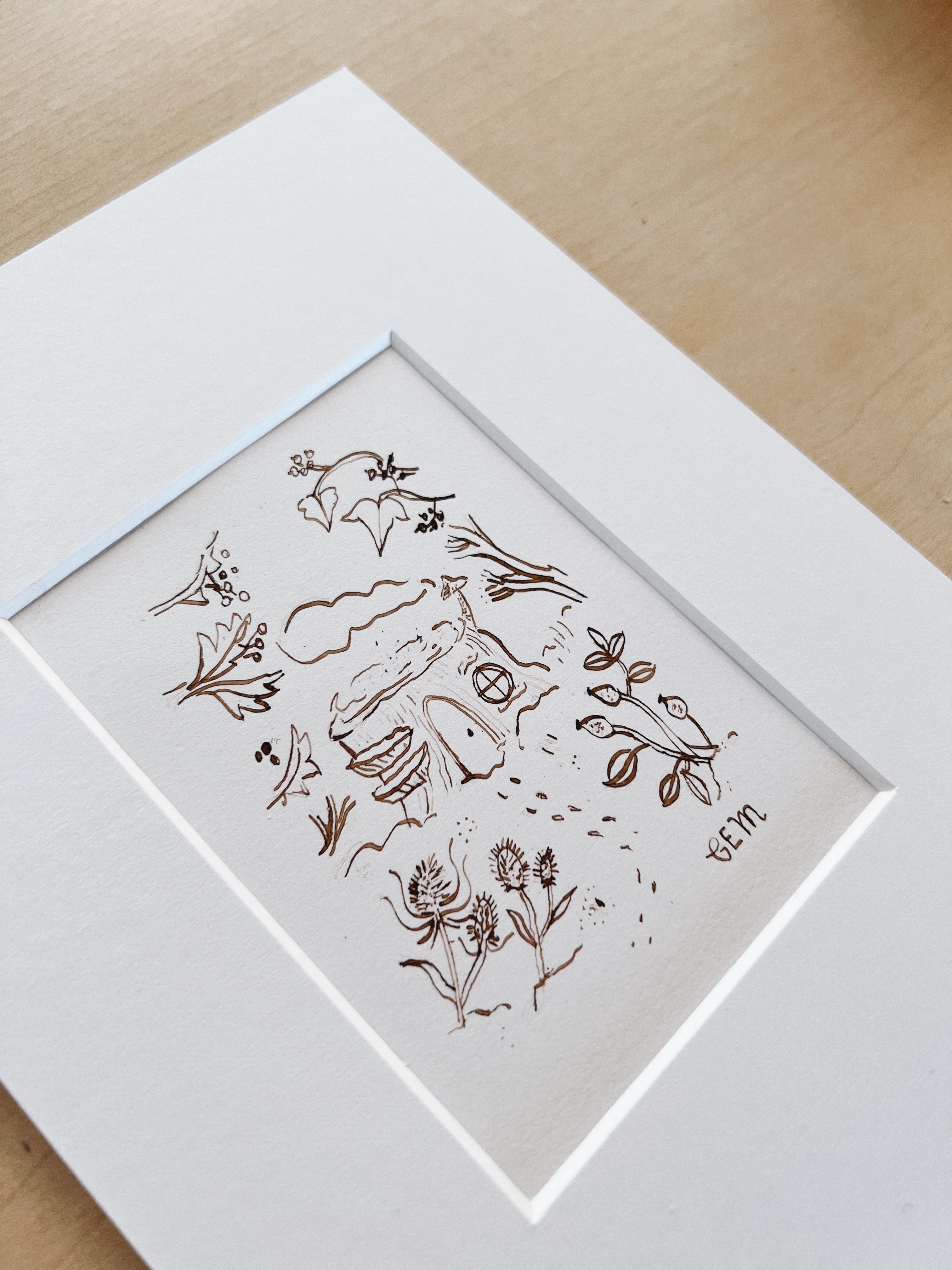 Little Log House: original ink drawing