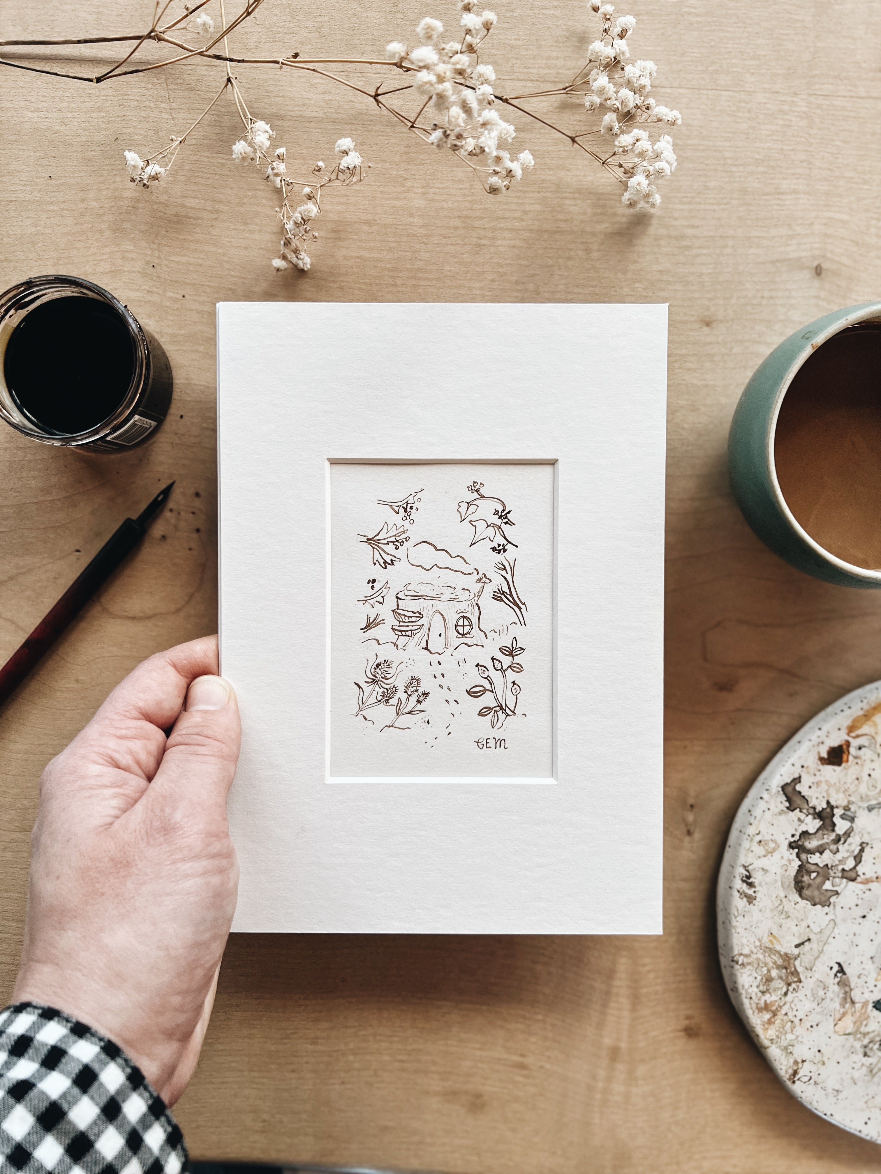 Little Log House: original ink drawing