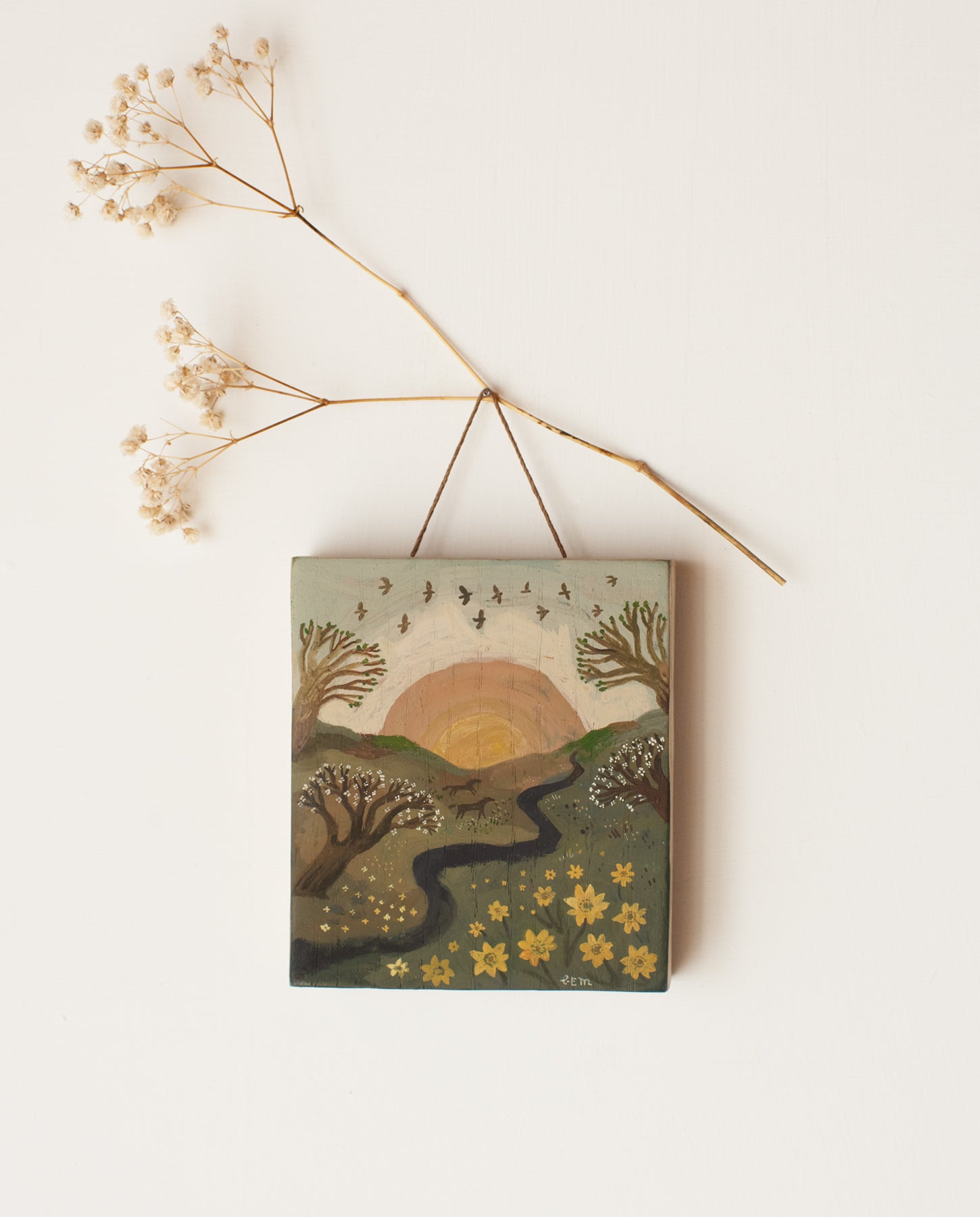 Spring Meadow - original painting on wood