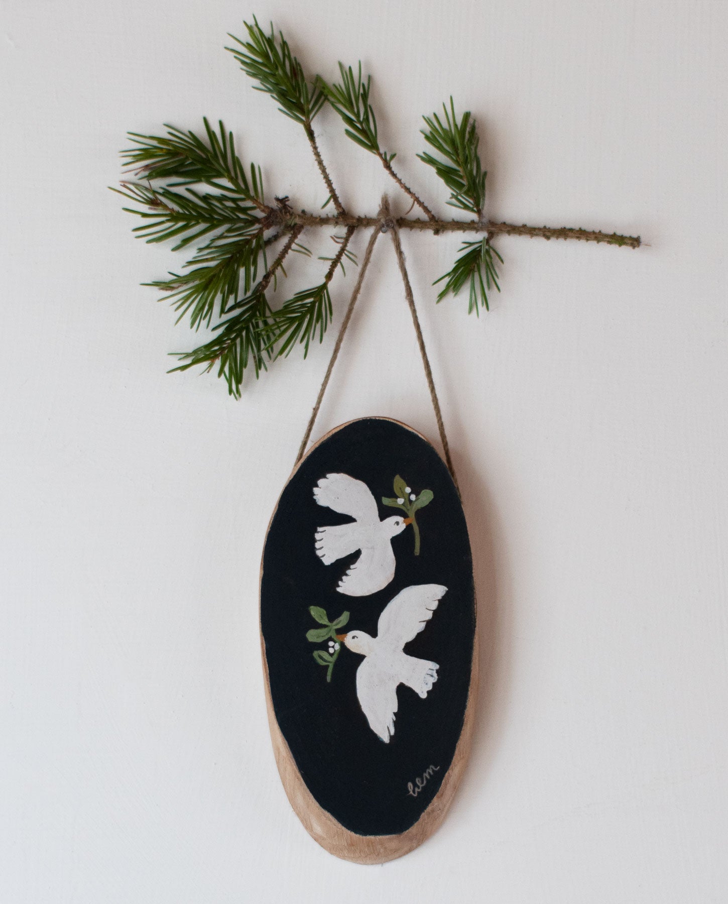 Two Doves - original miniature painting on a wooden slice