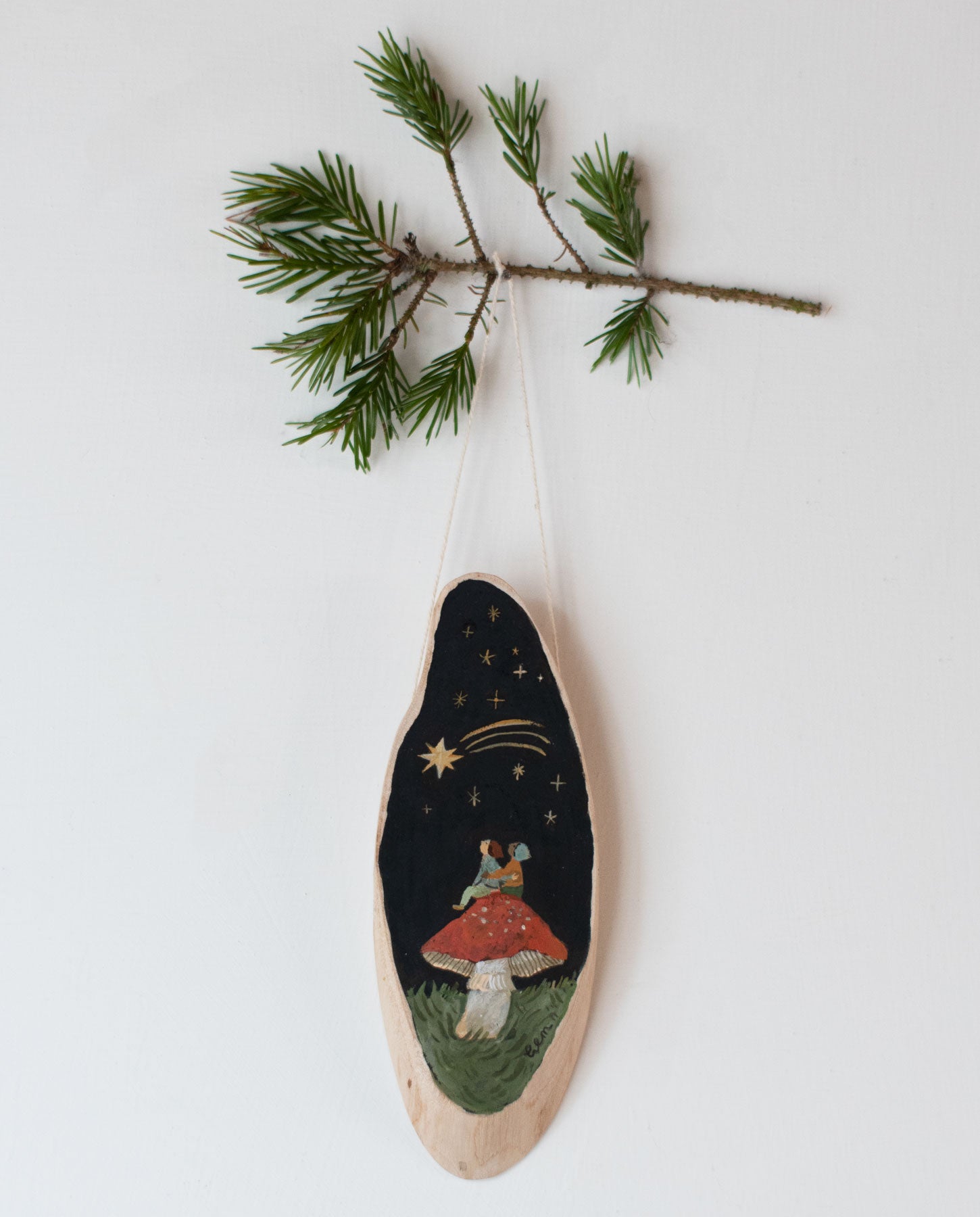Watching the Stars- original miniature painting on a wooden slice