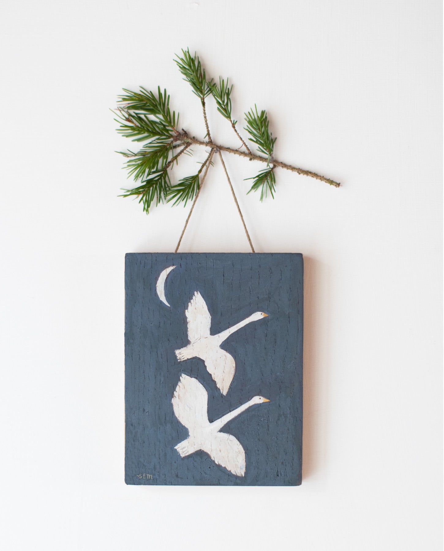 Whooper Swans - original painting on wood