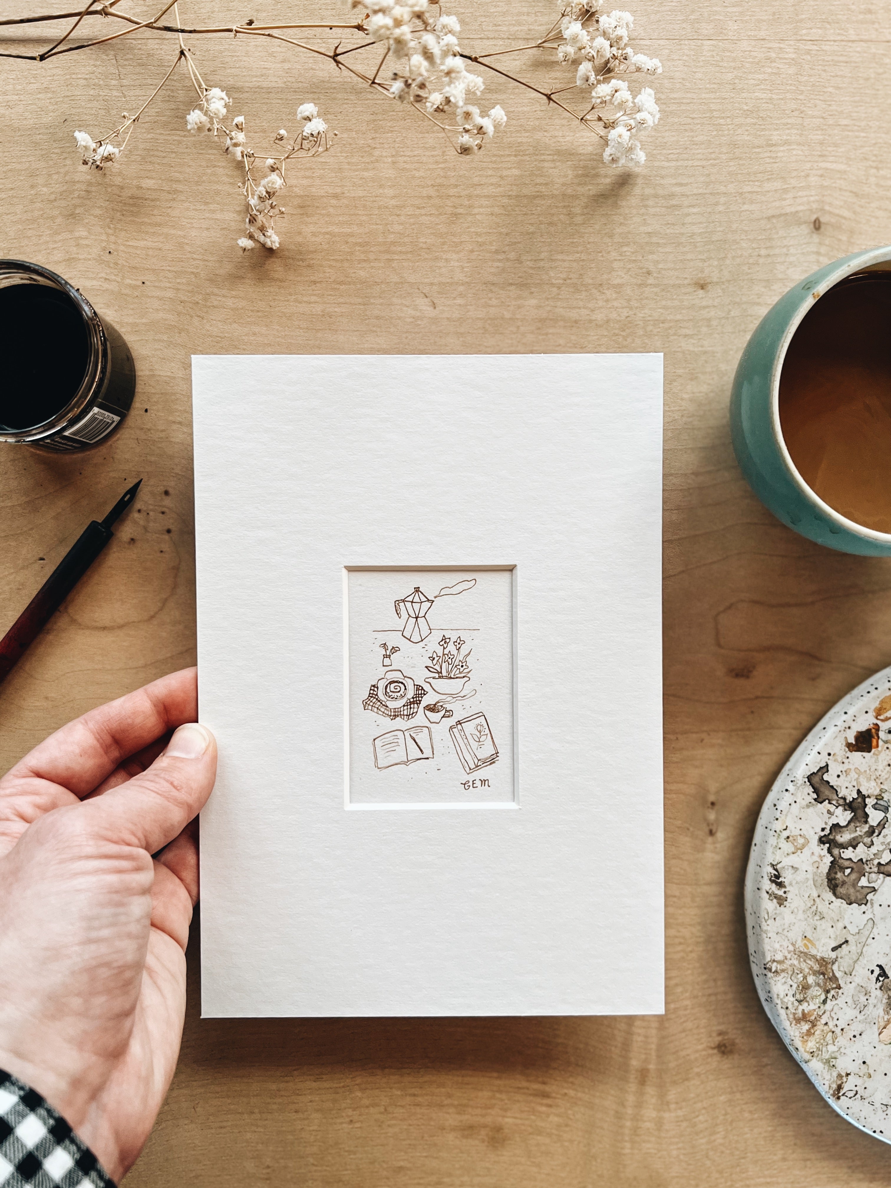 Winter Breakfast: original ink drawing