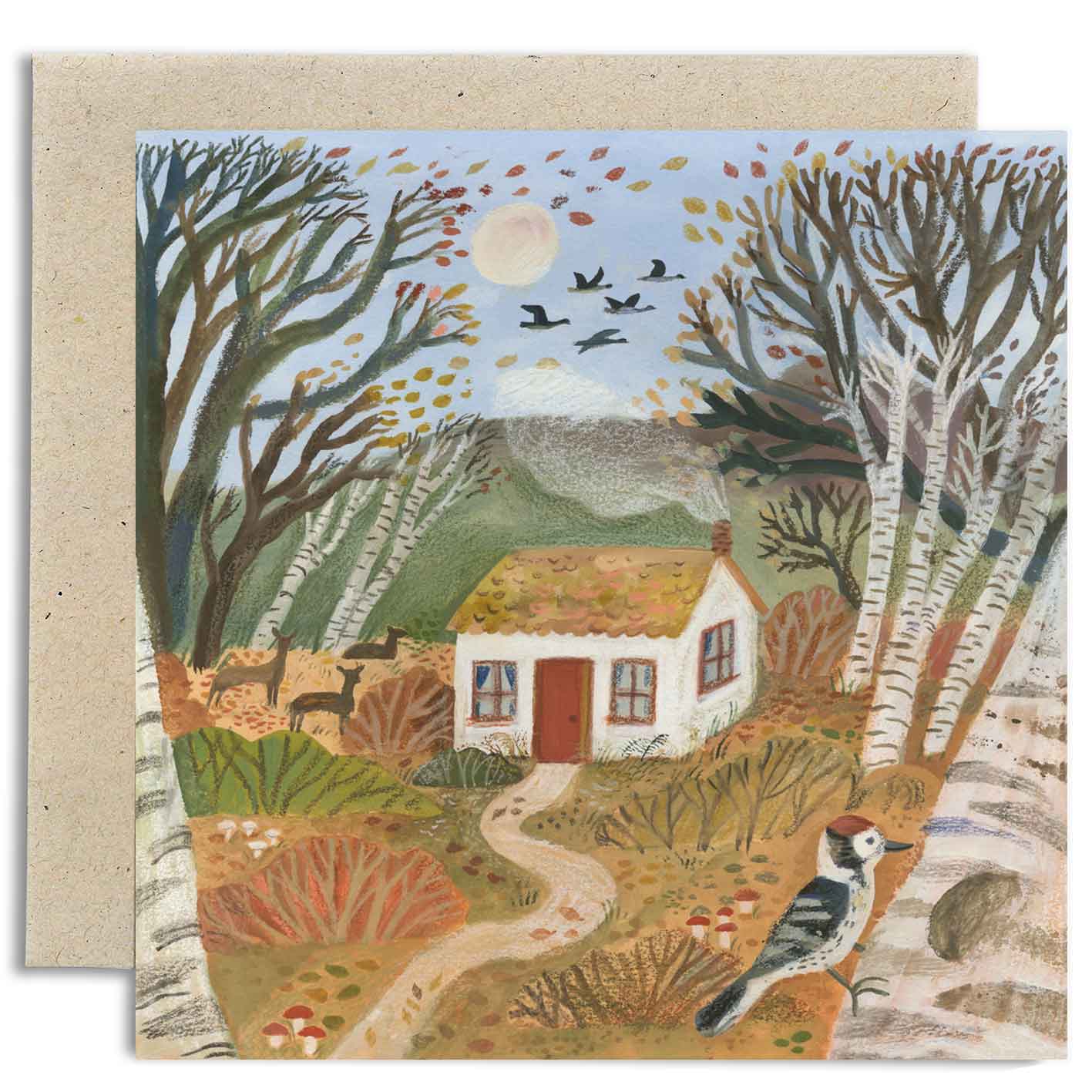 Little House in the Autumn Woods Card