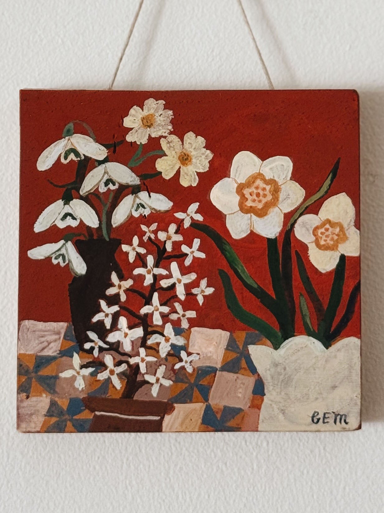 Blooms on the table - original painting on wood