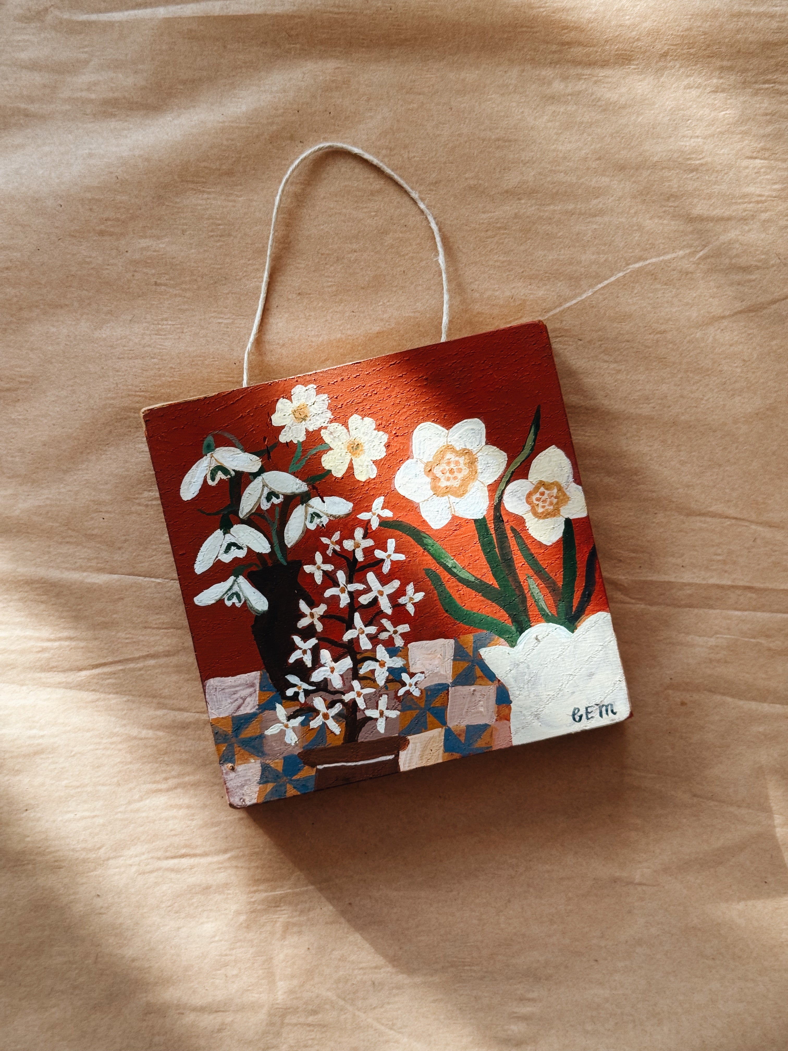 Blooms on the table - original painting on wood