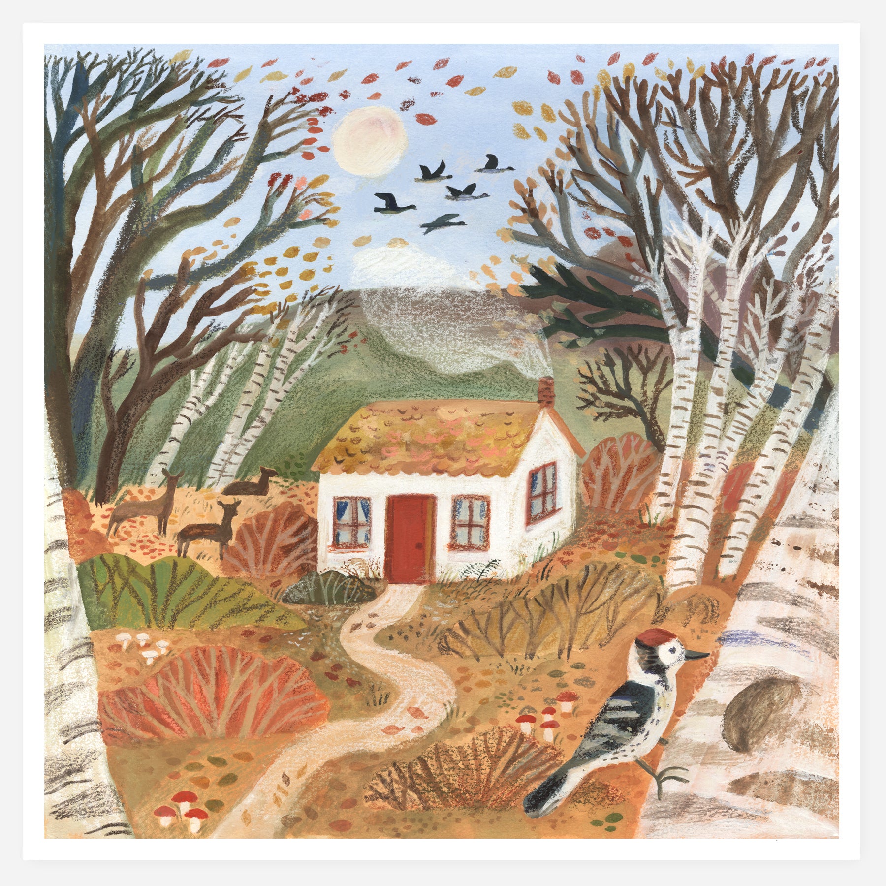 Little House in Autumn Woods 20x20cm print