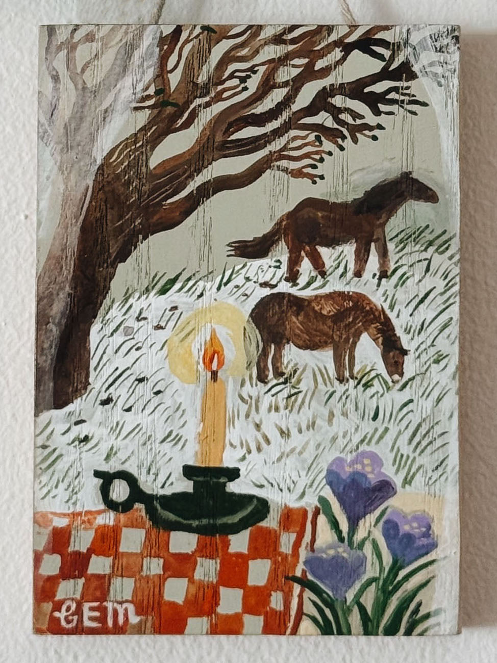 Ponies in the Field - original painting on wood