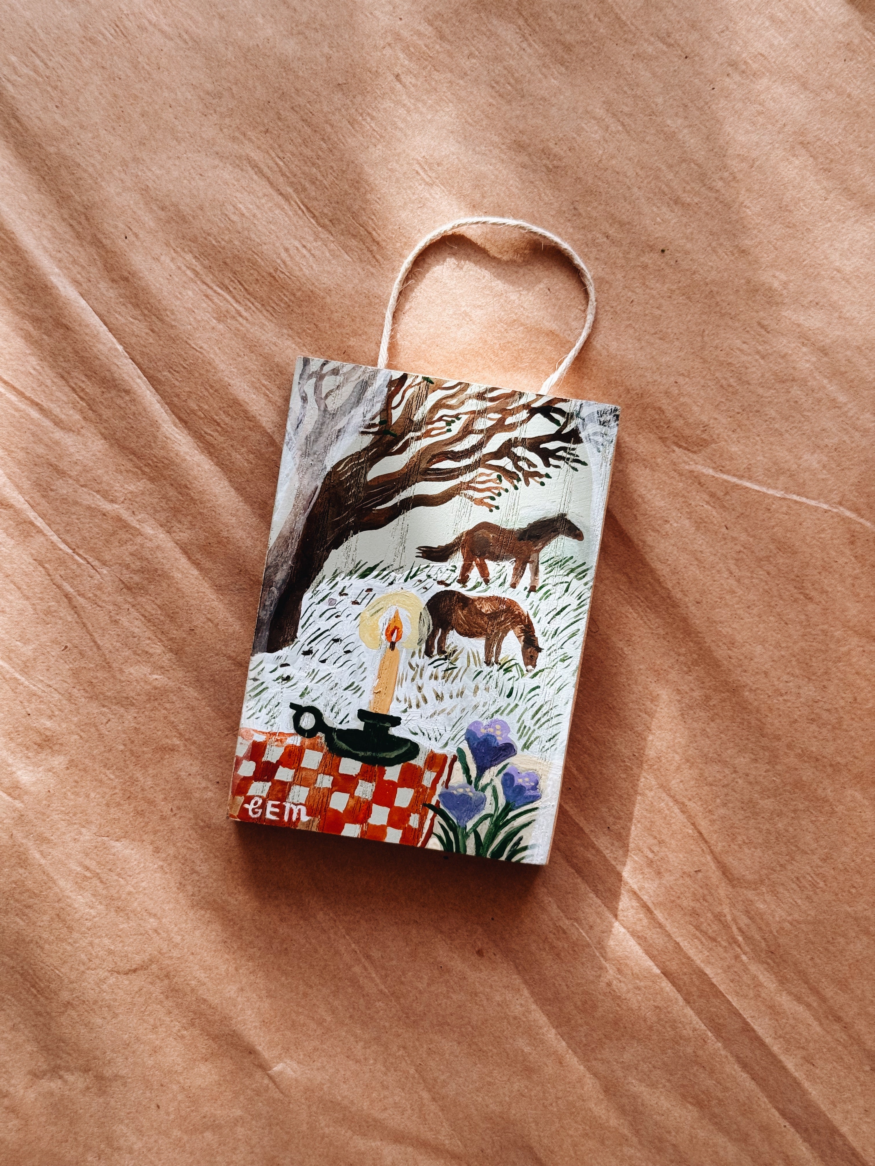 Ponies in the Field - original painting on wood