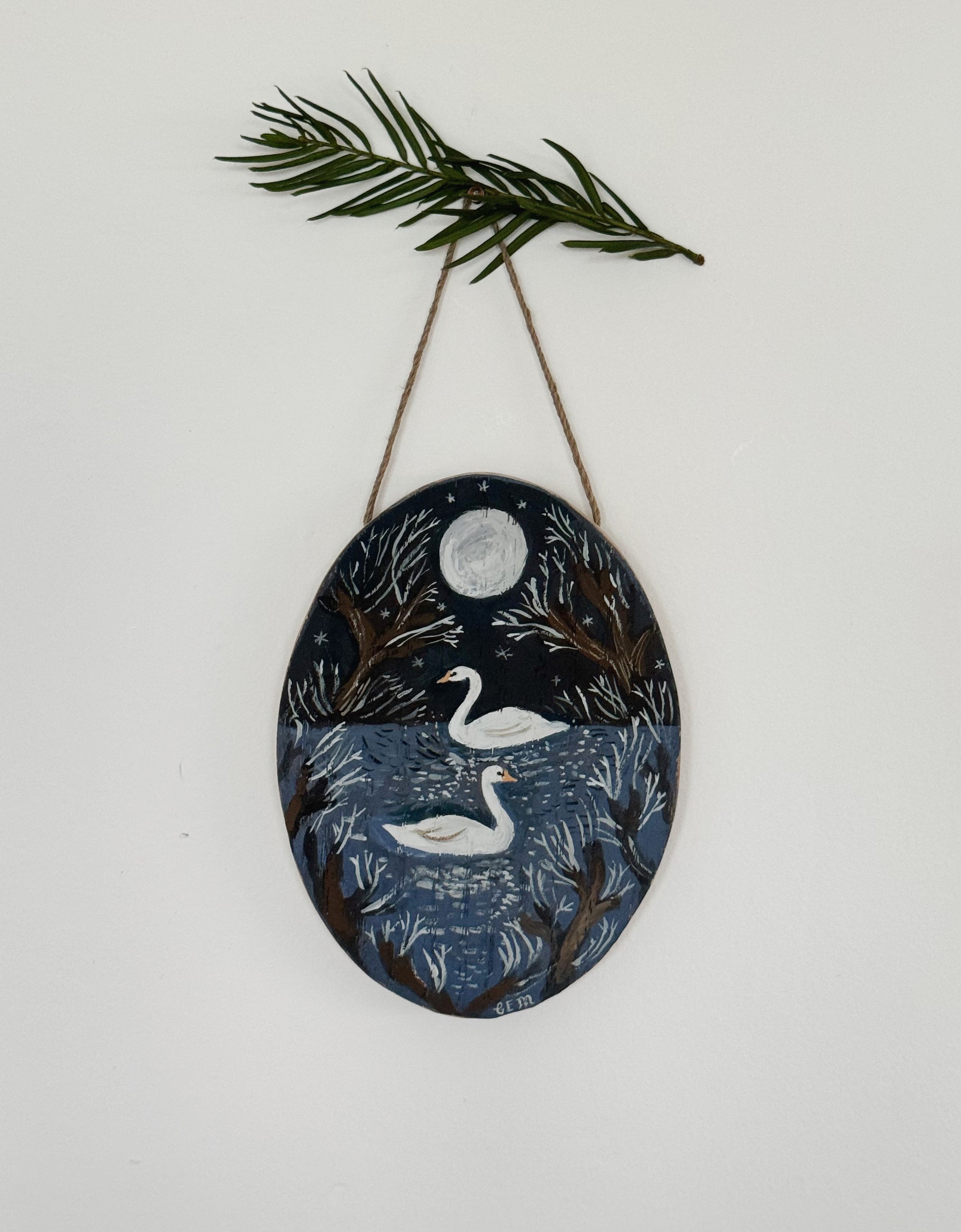 Swans in the Moonlight - original painting on wood