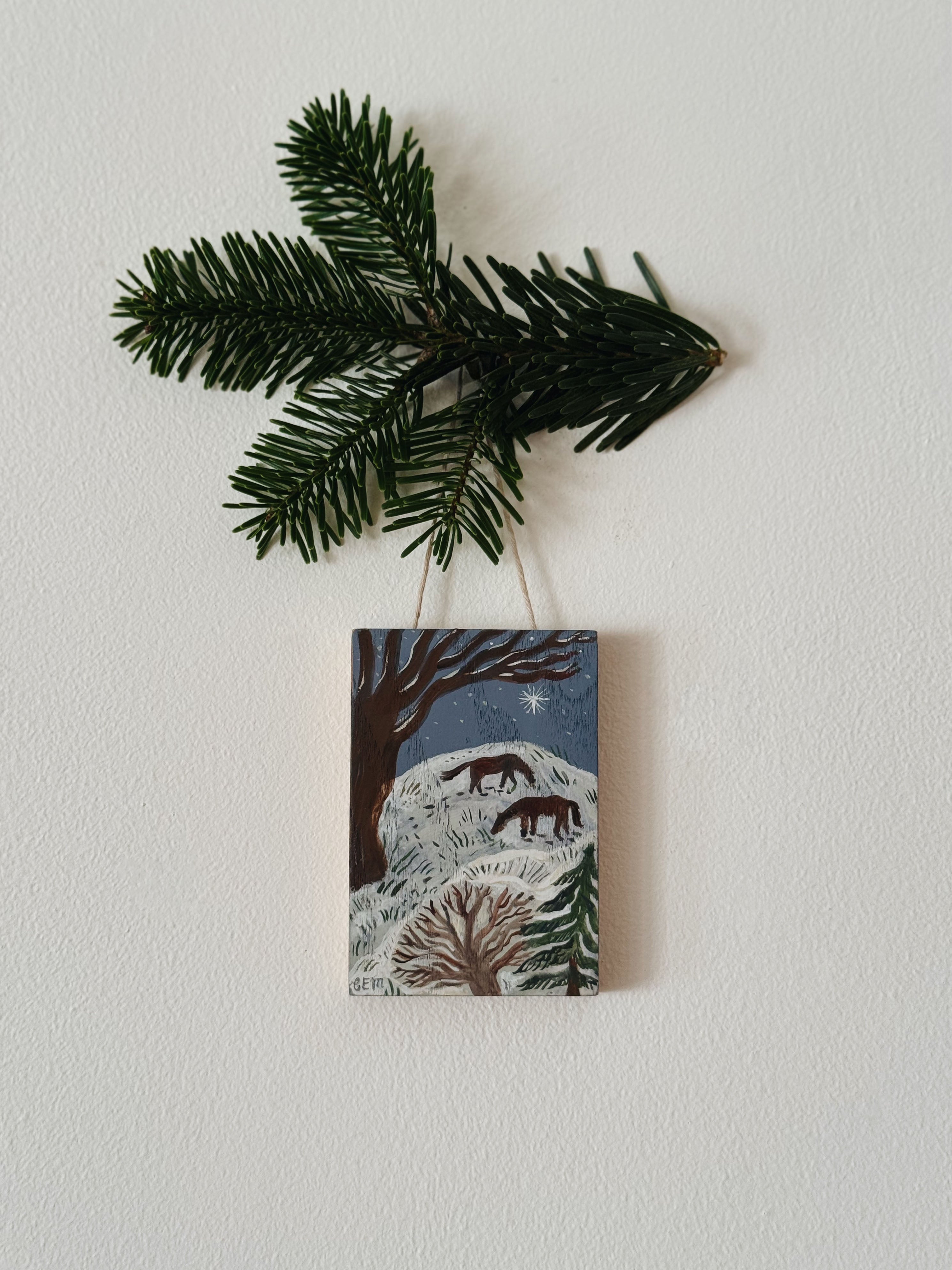 Winter Ponies - original painting on wood