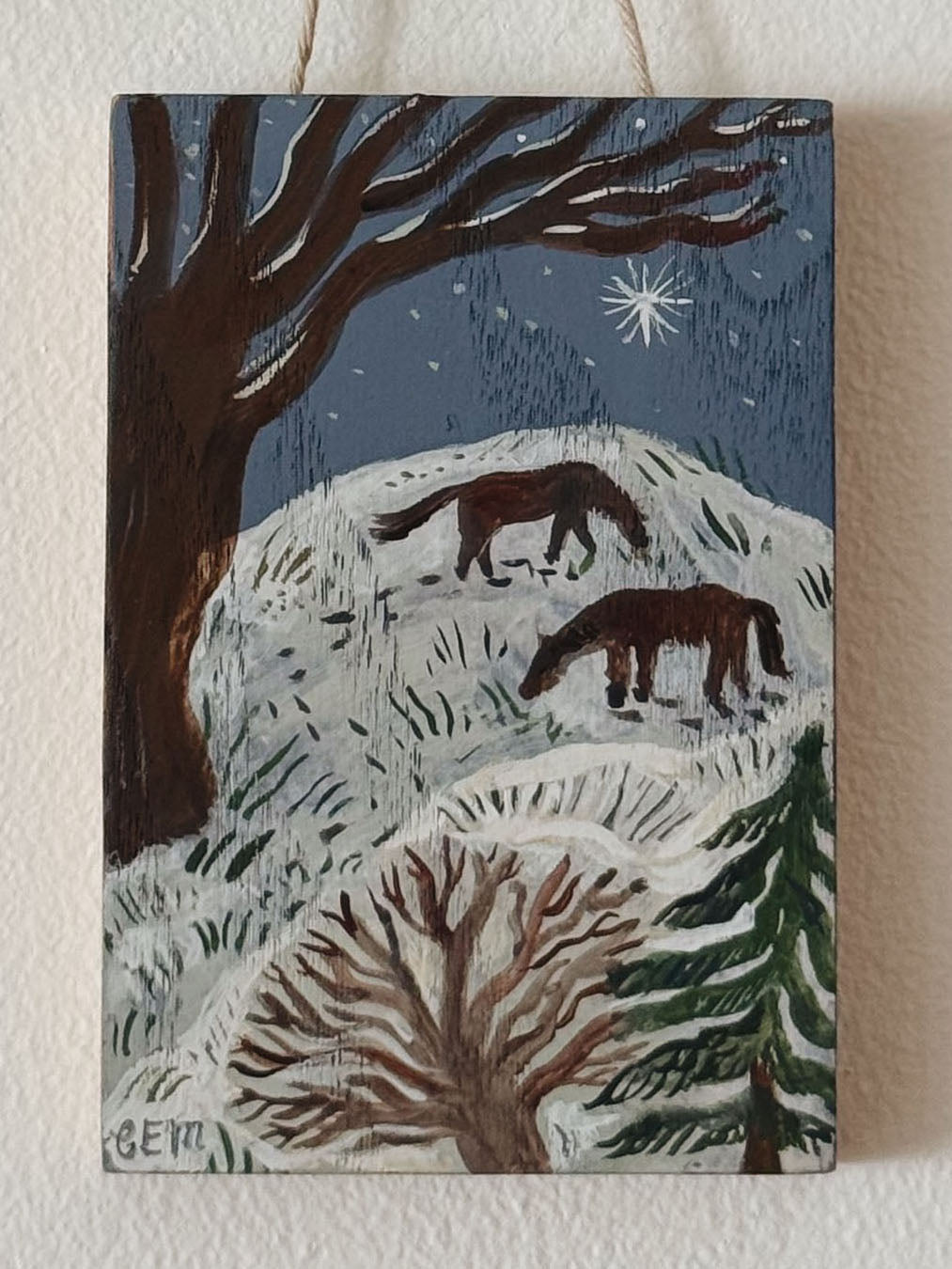 Winter Ponies - original painting on wood