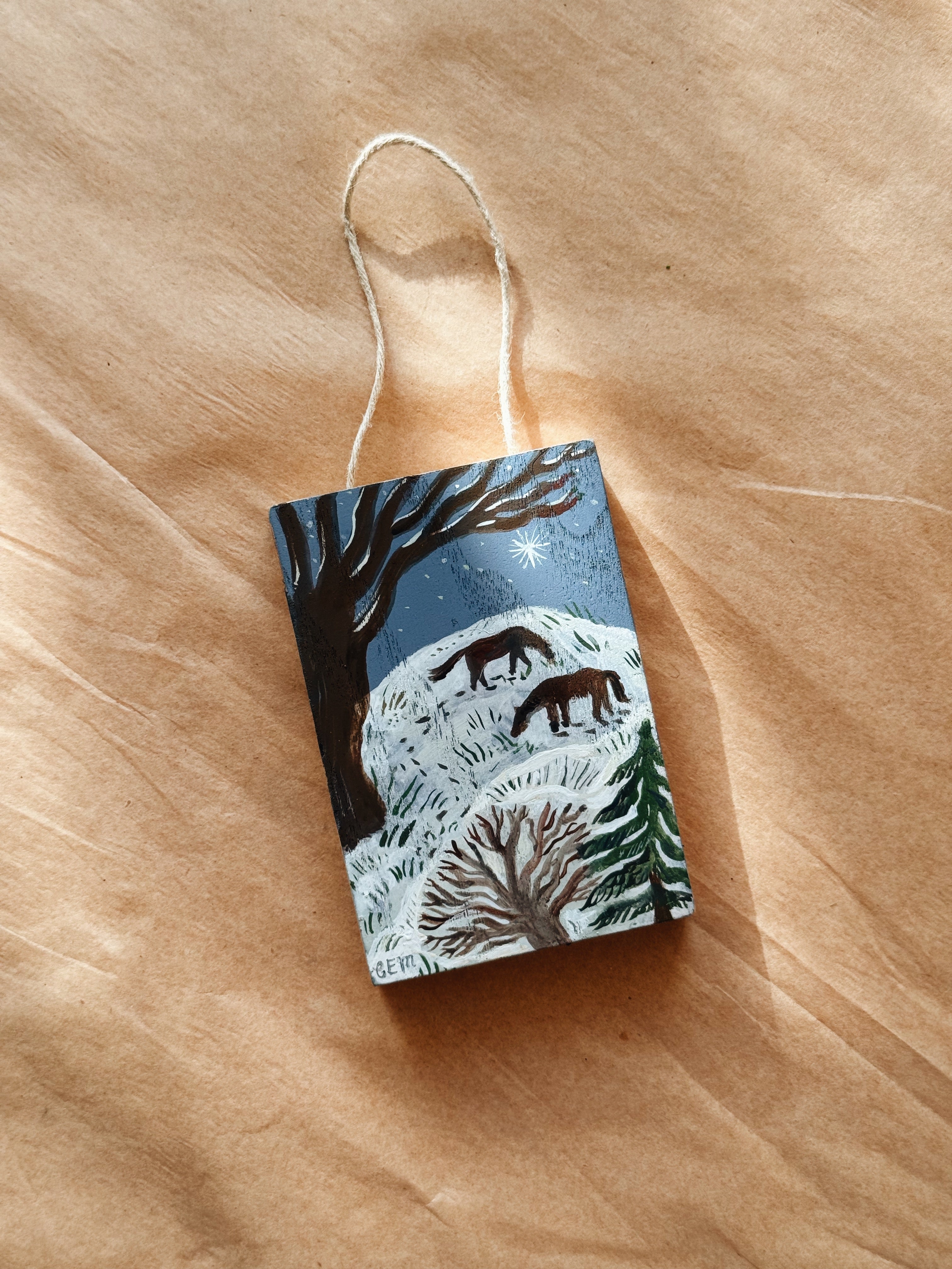 Winter Ponies - original painting on wood