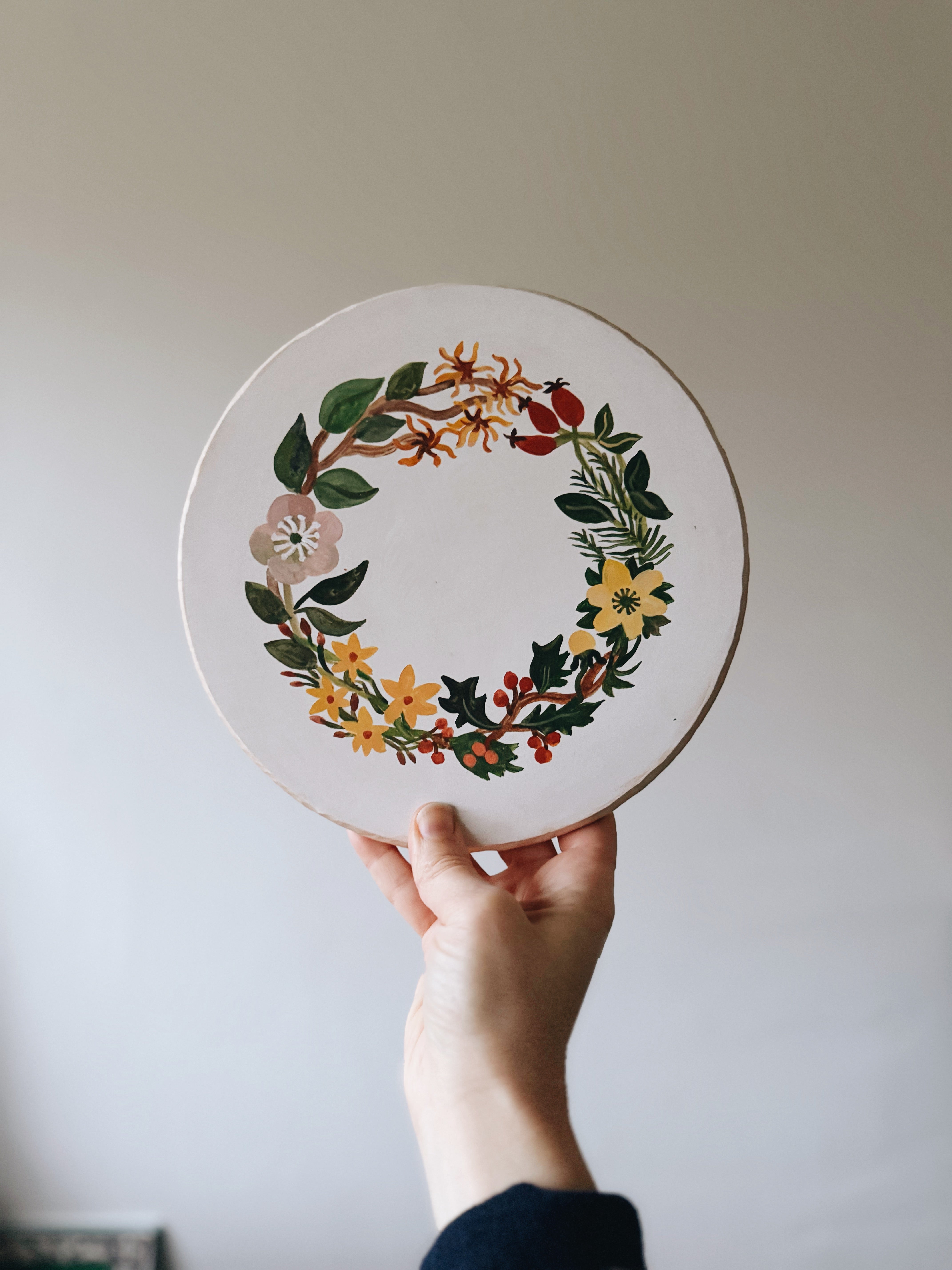 Winter Wreath - original painting on wood