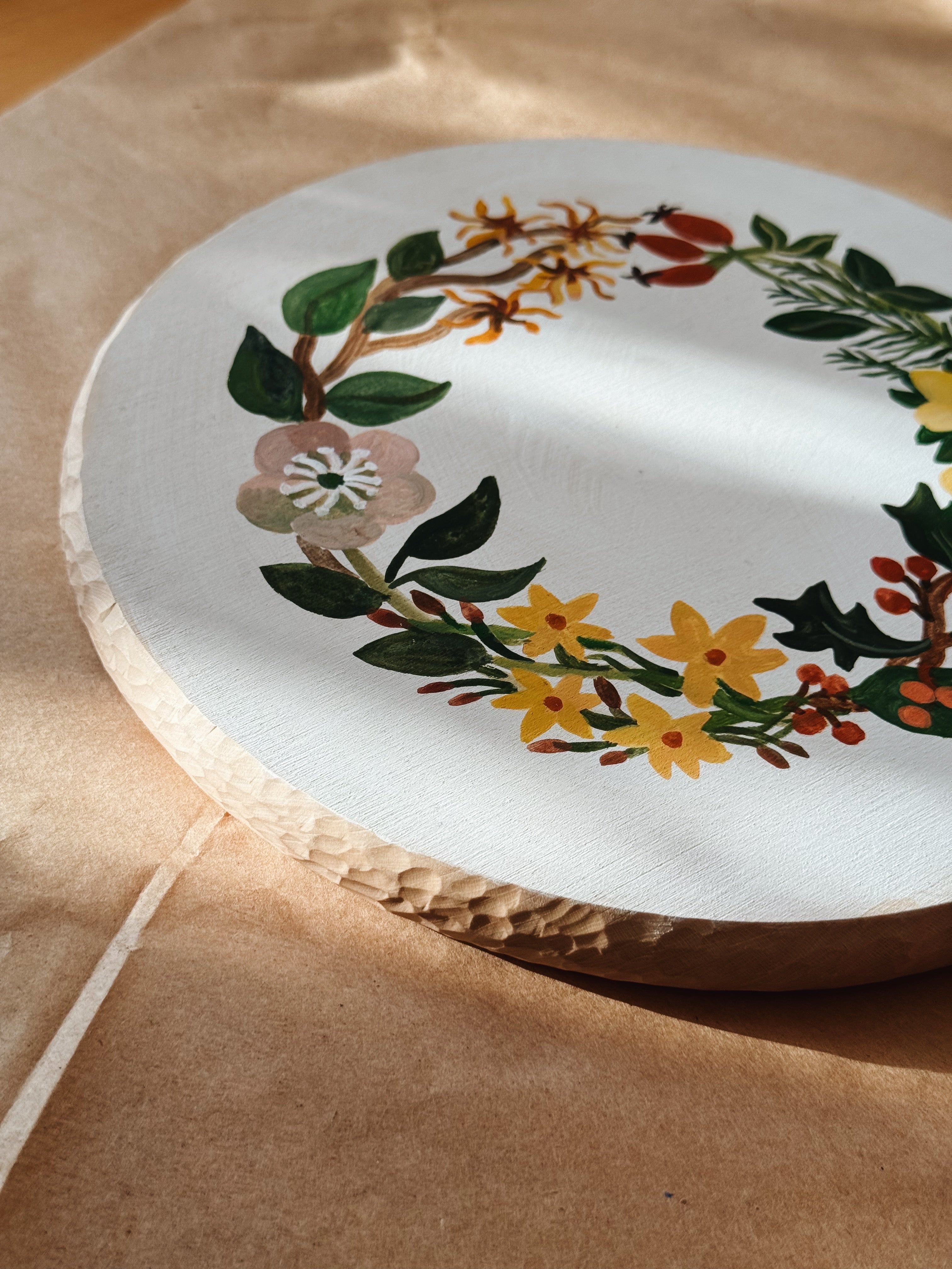 Winter Wreath - original painting on wood