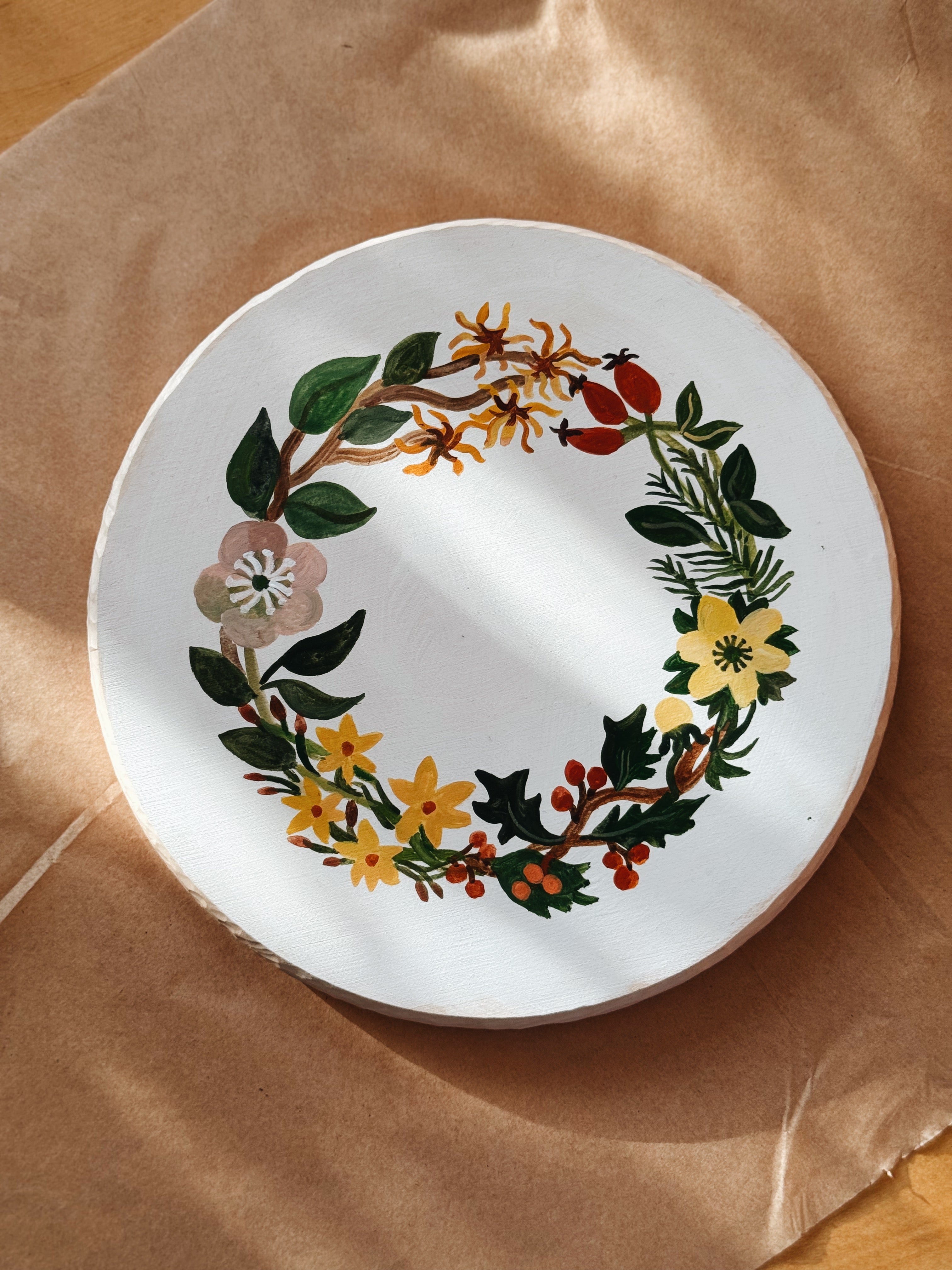 Winter Wreath - original painting on wood