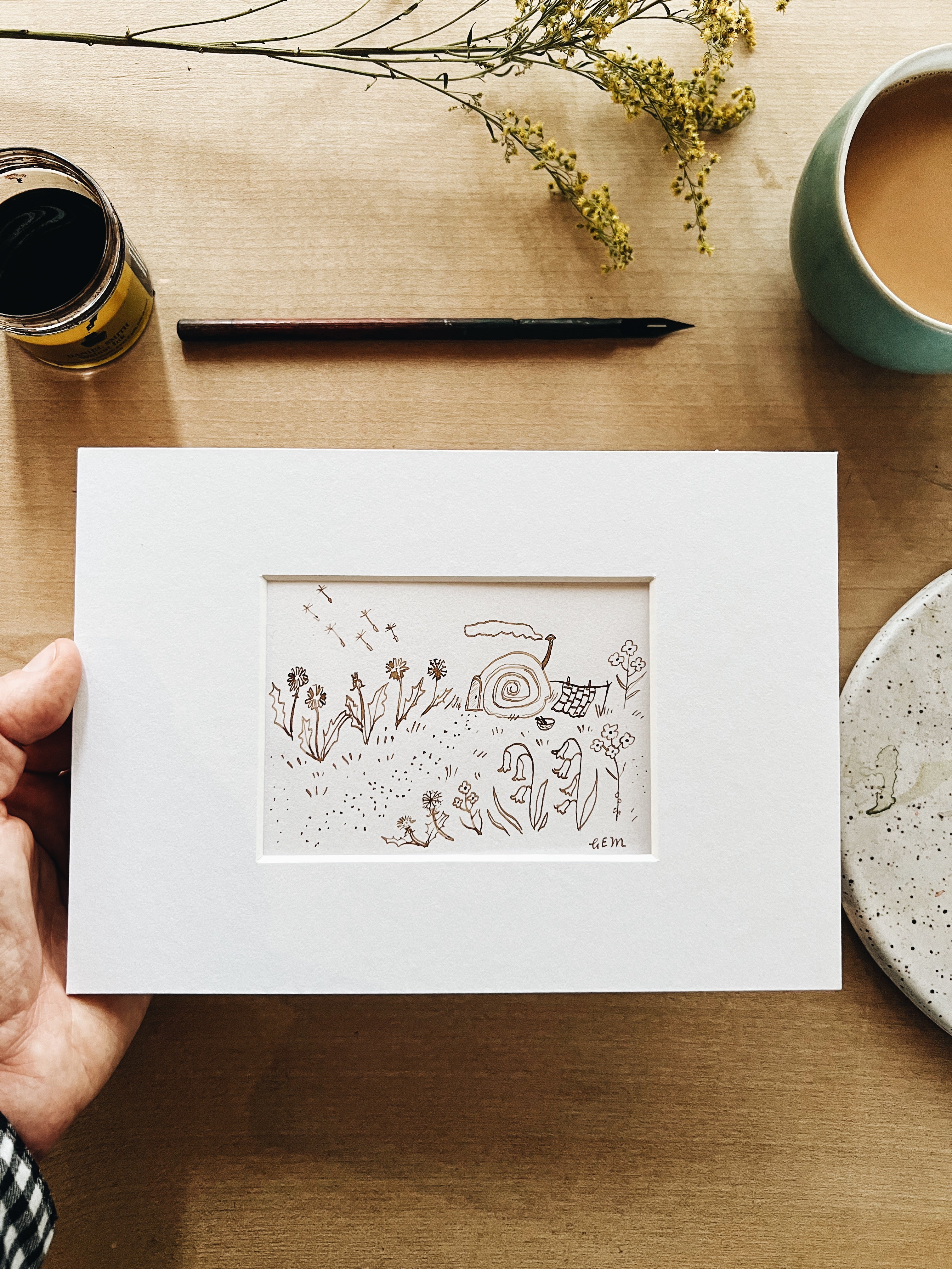 Snail Cottage - original ink drawing