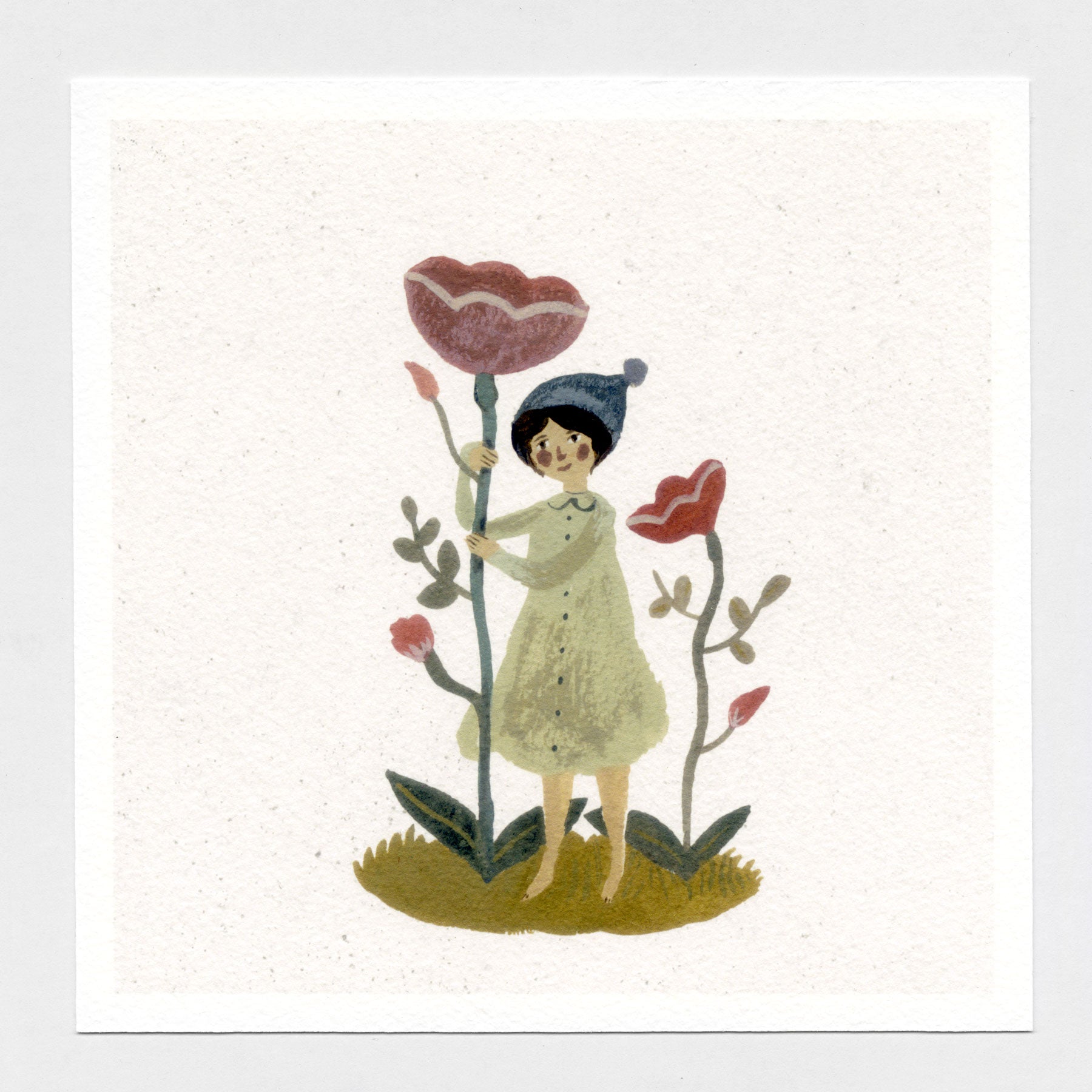 Blooms and Bobble hat 6x6 print