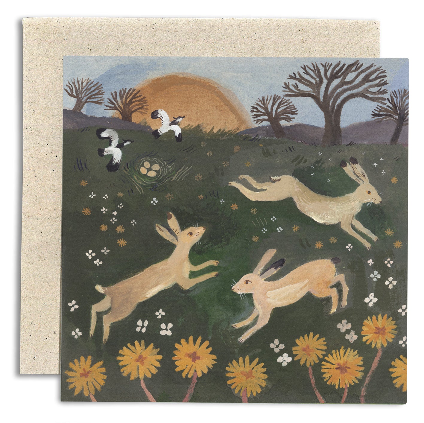 Hares and Lapwings Card