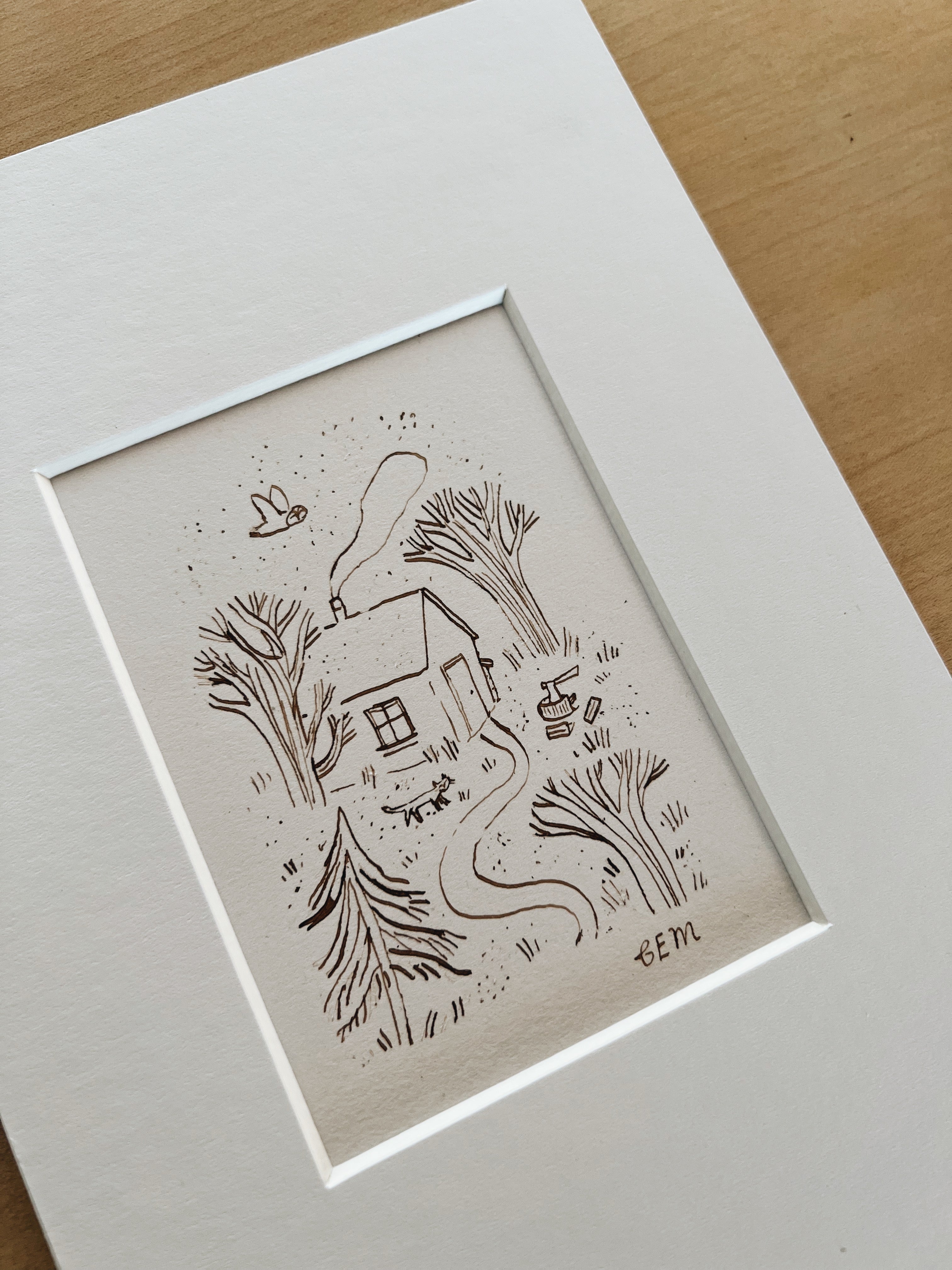 Home in the Woods: original ink drawing