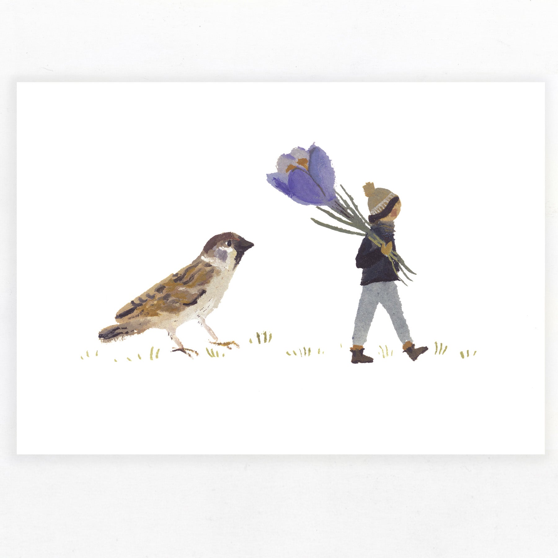 Sparrow and Crocus A5 print
