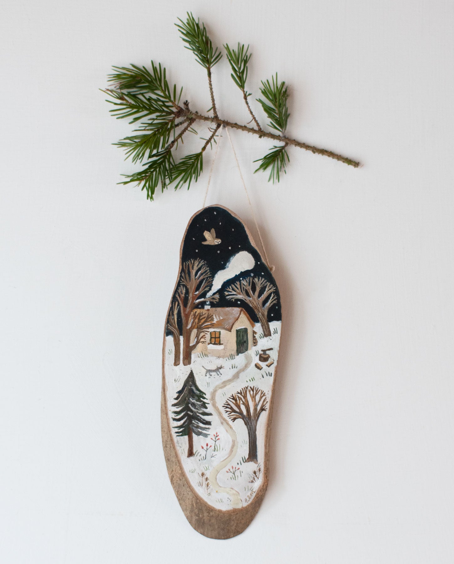 Home in the Woods - original miniature painting on a wooden slice